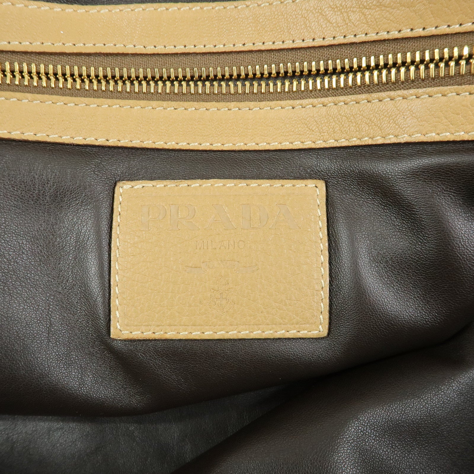 PRADA Logo Leather Boston Bag Hand Bag Travel Bag Brown