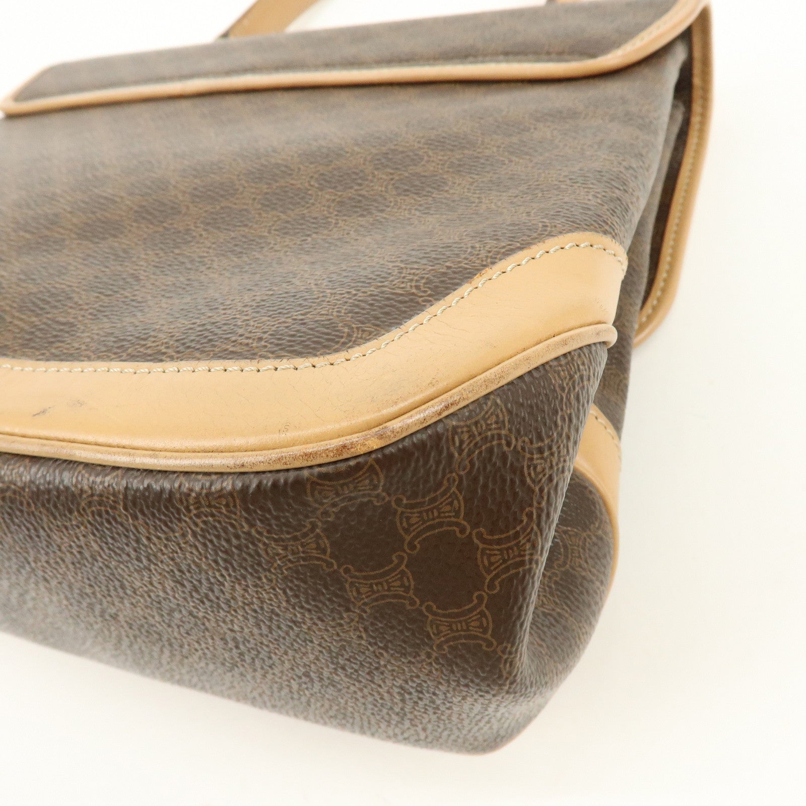 CELINE Macadam PVC Leather Hand Bag Brown Beige