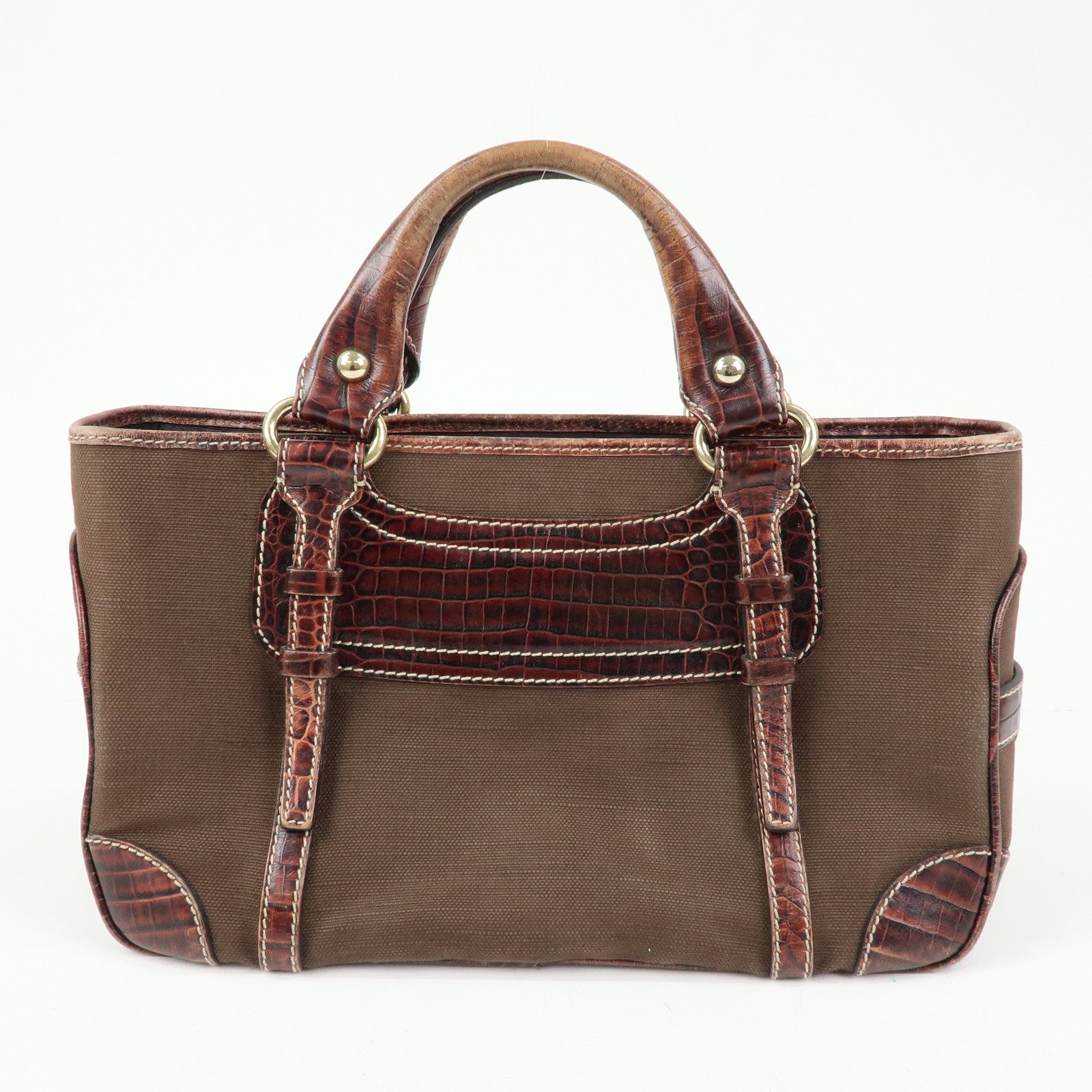 CELINE Macadam Boogie Bag Canvas Leather Hand Bag Brown