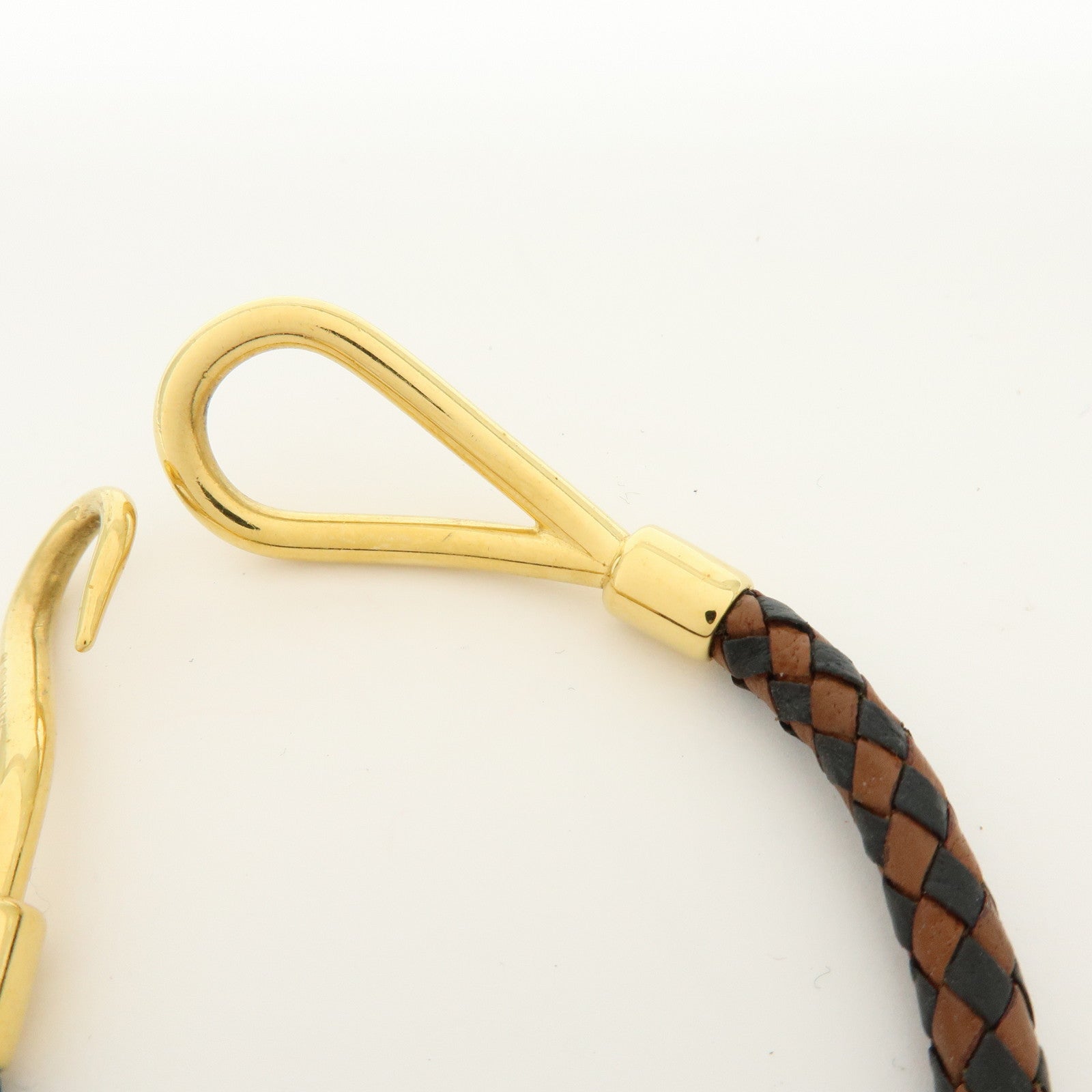 HERMES Jumbo Choker Leather Metal Bracelet Brown Black Gold