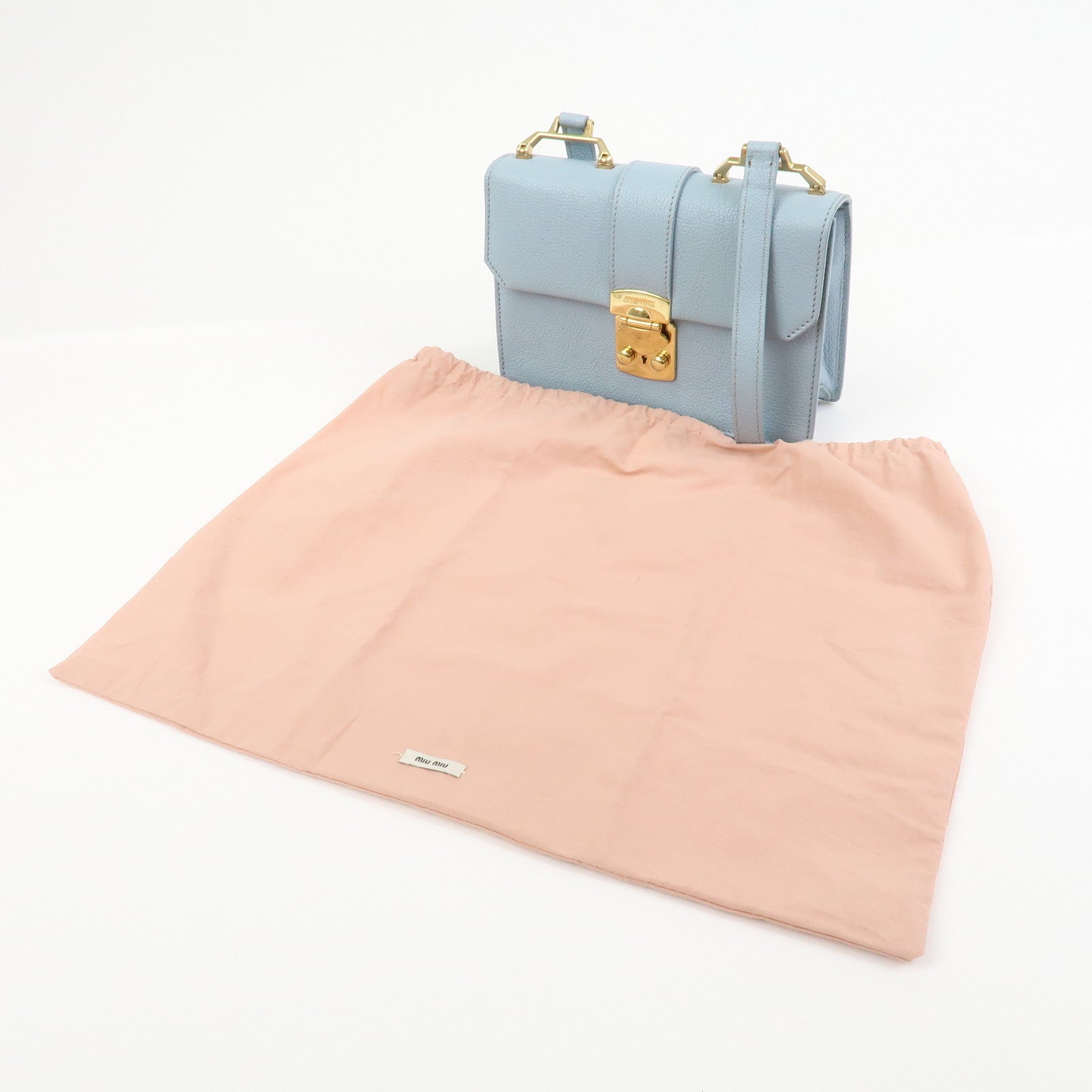MIU MIU Leather Shoulder Bag Crossbody Bag Light Blue