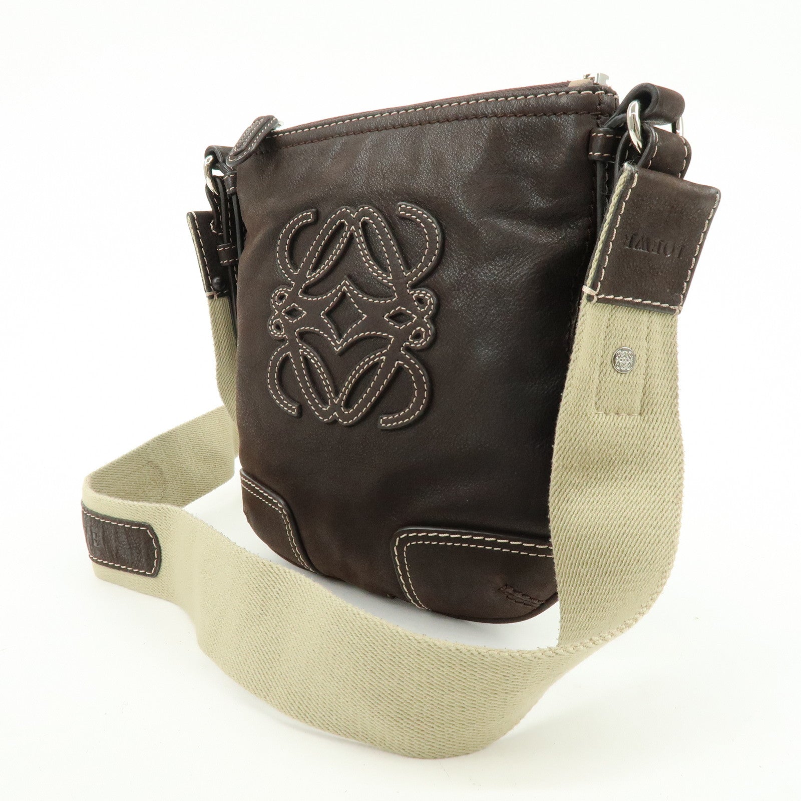 LOEWE Anagram Leather Shoulder Bag Crossbody Bag Brown