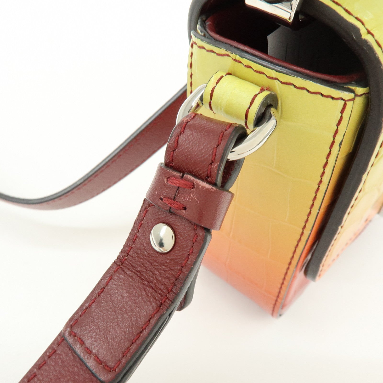 Chloe C Engrabed Leather 2Way Bag Shoulder Bag Bordeaux Yellow