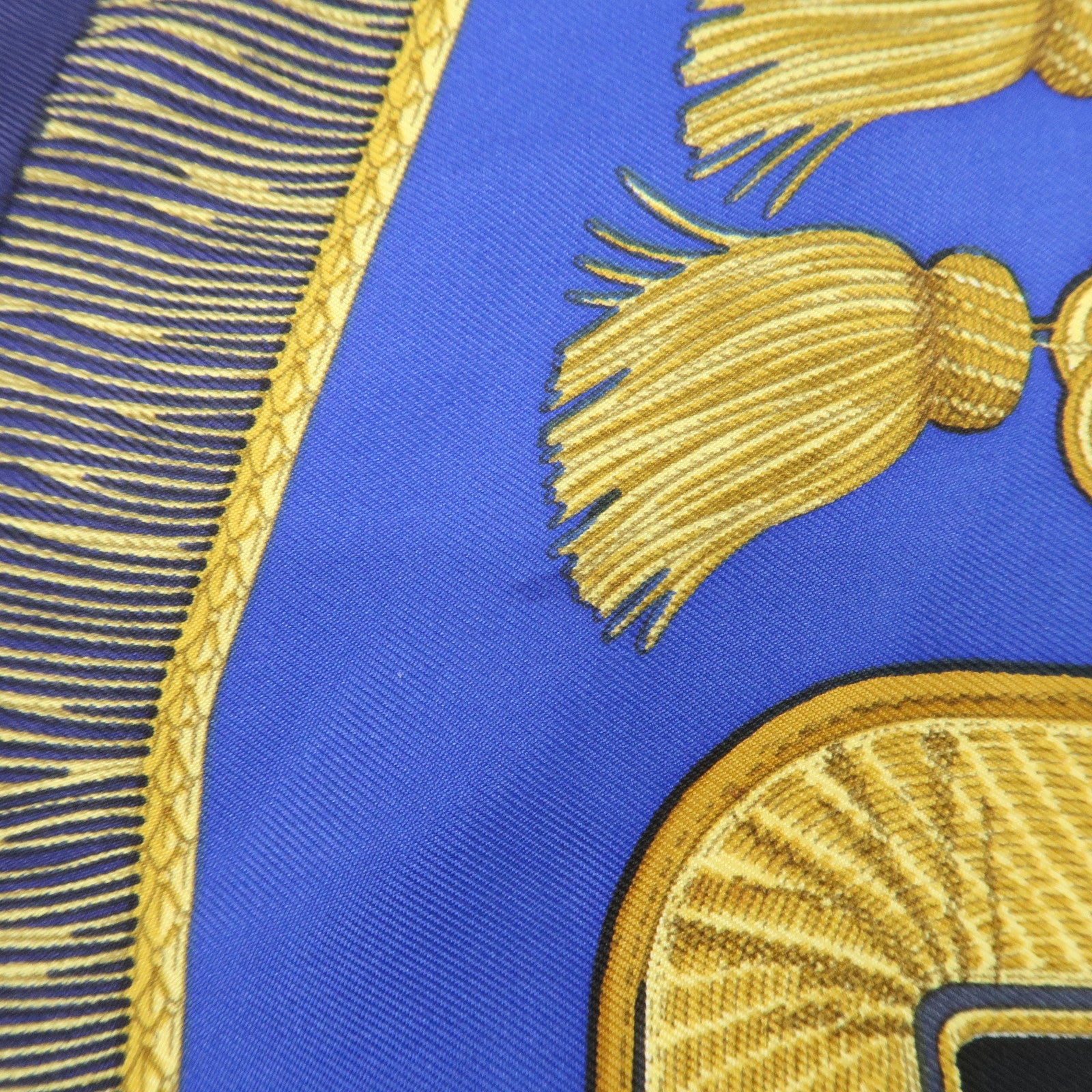 HERMES Carre 90 Silk 100% Paste et Bavalerie Scarf Blue Gold