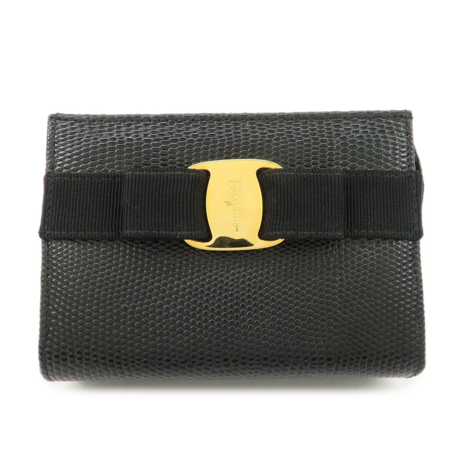 Ferragamo Vara Ribbon Leather Pouch Black