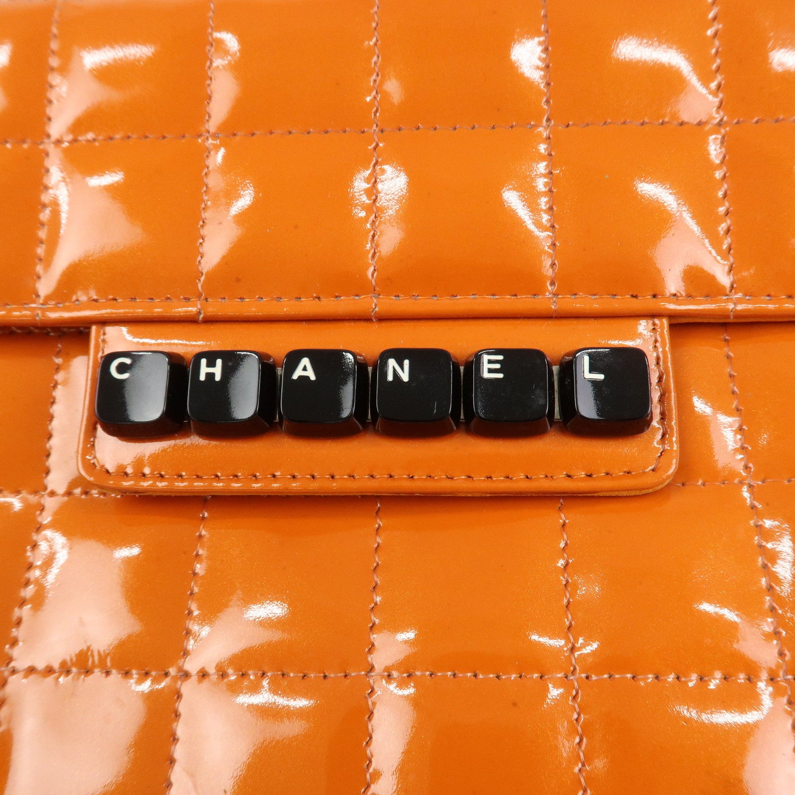 CHANEL Chocolate Bar Patent Leather Hand Bag Shoulder Bag A14556