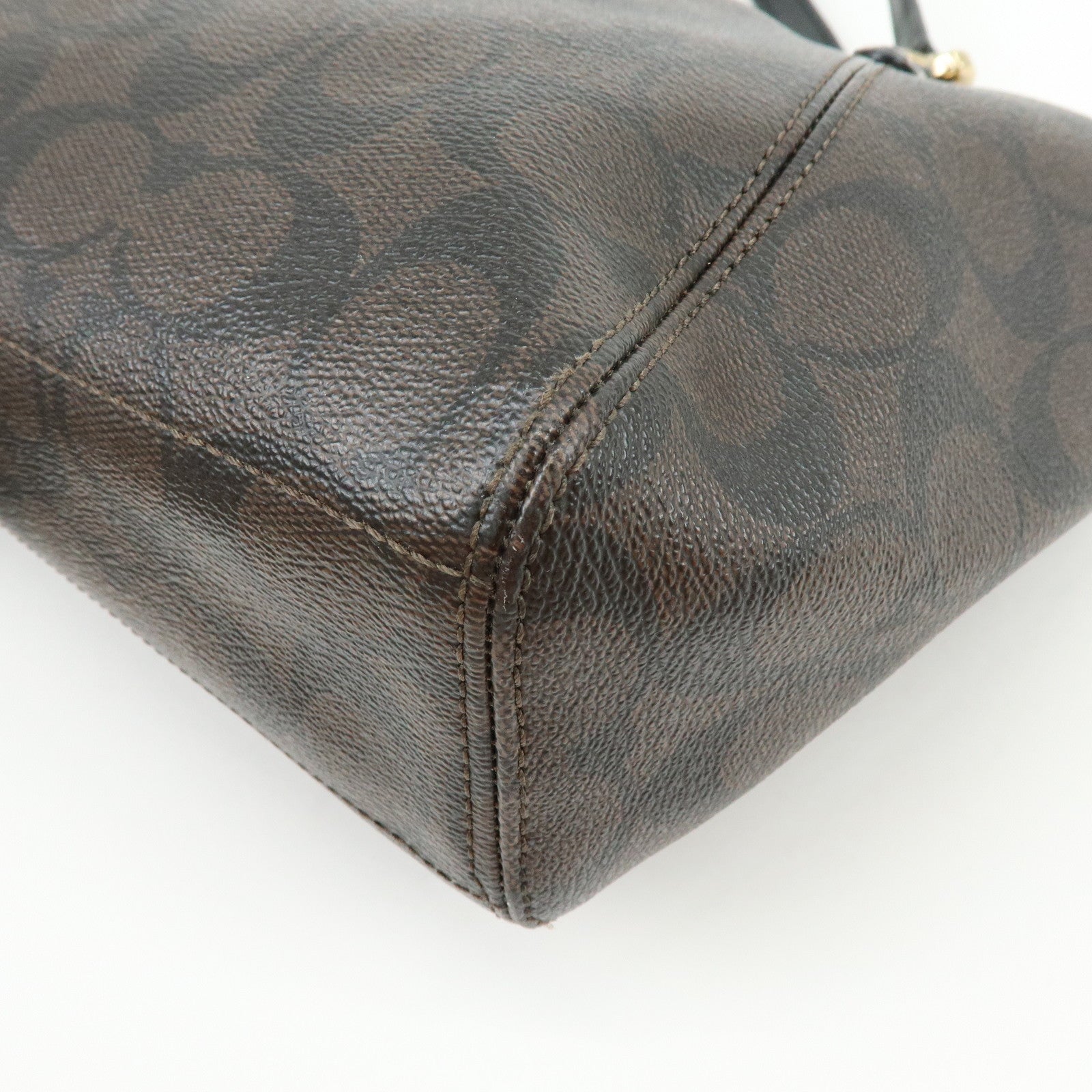 COACH Signature PVC Leather Tote Bag Hand Bag Brown