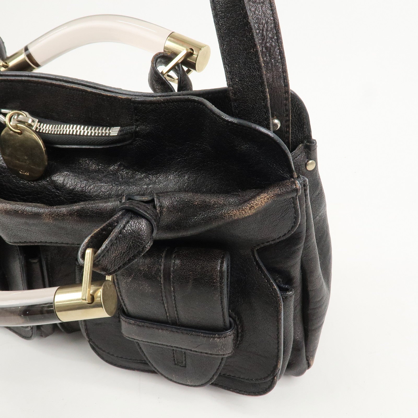 Chloe Leather Saskia 2Way Bag Hand Bag Shoulder Bag Black