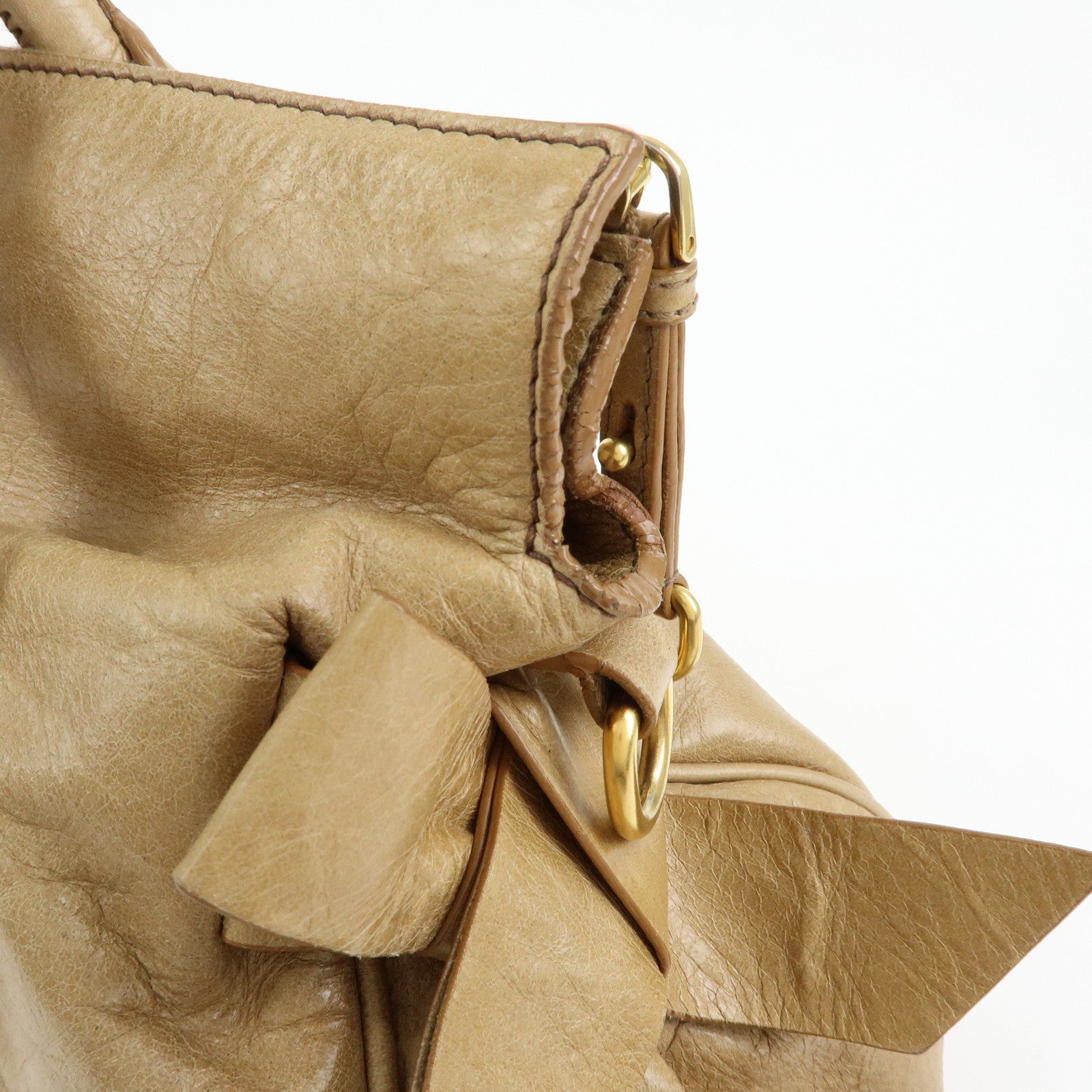 MIU MIU Leather 2Way Bag Hand Bag Shoulder Bag Beige RT0438