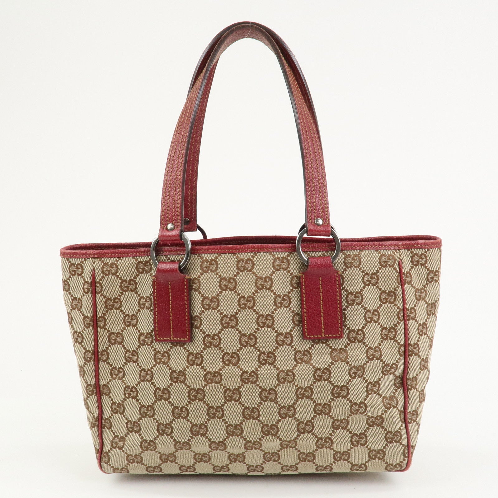 GUCCI GG Canvas Leather Hand Bag Tote Bag Beige Red 113019