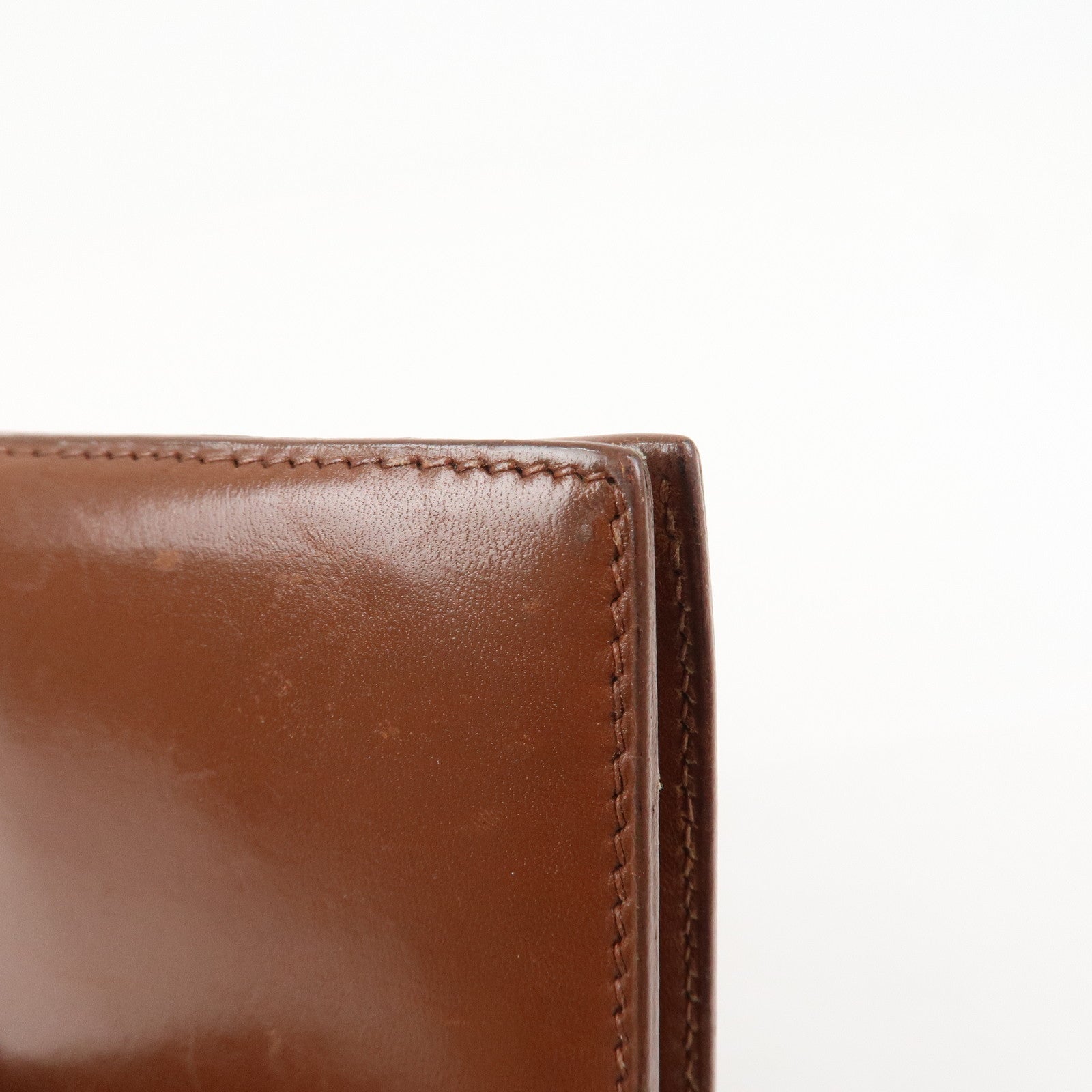 HERMES Bearn Leather Bi-fold Long Wallet F Stamped Brown