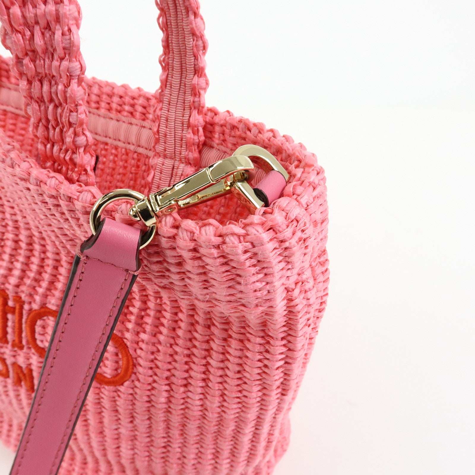 JIMMY CHOO Raffia Leather Beach Tote East West Mini 2Way Bag Pink