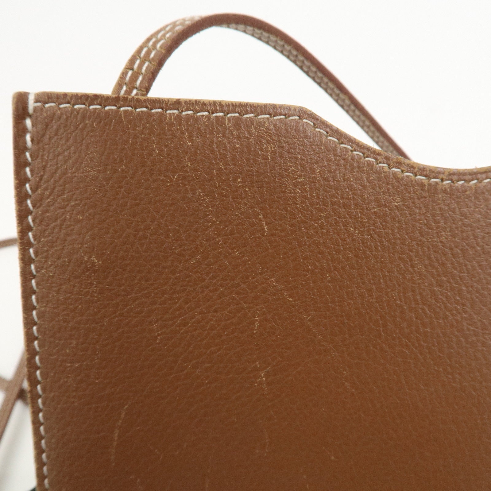 HERMES Air Line Canvas Leather Omenitu Shoulder Bag Brown