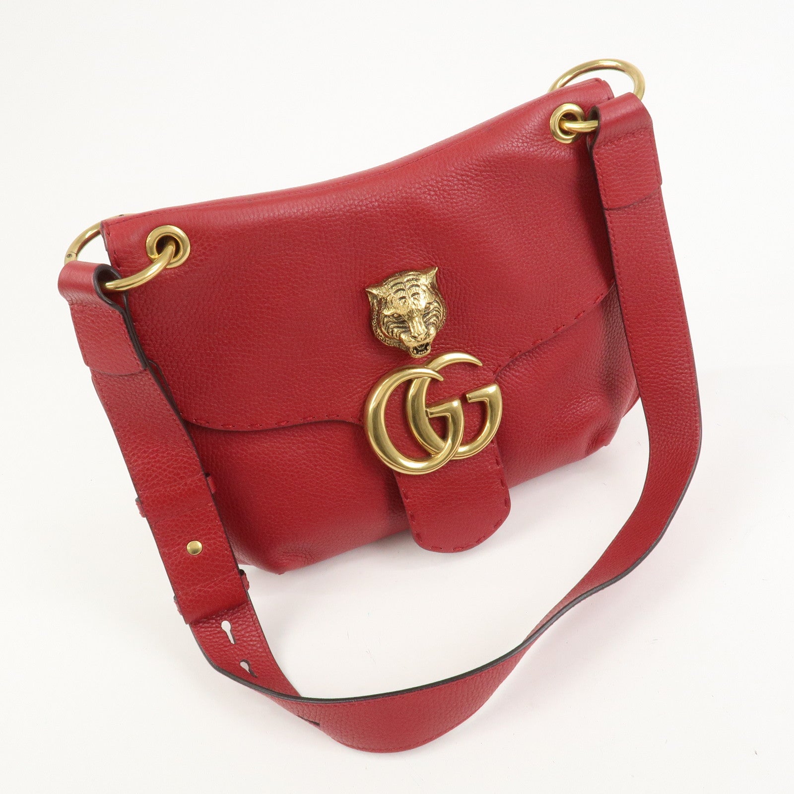 GUCCI GG Marmont Tiger Head Leather Shoulder Bag Red 409154