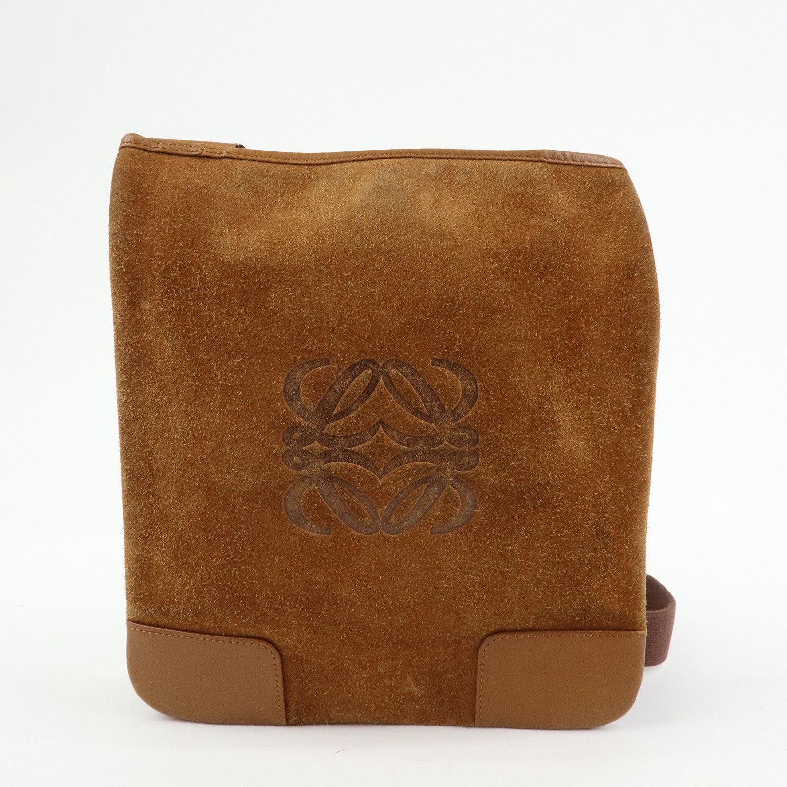 LOEWE Anagram Suede Leather Shoulder Crossbody Bag Brown Authentic Used F/S