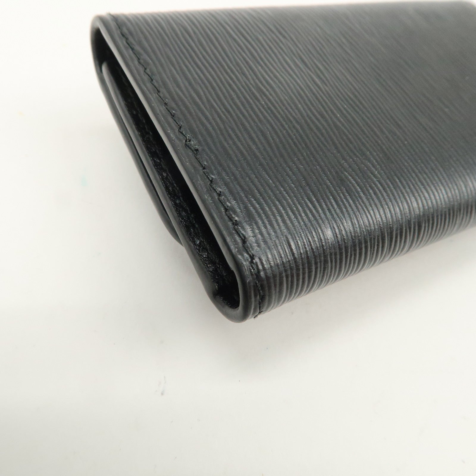 PRADA Triangle Logo Leather 6 Key Case Key Holder Black 1PG222
