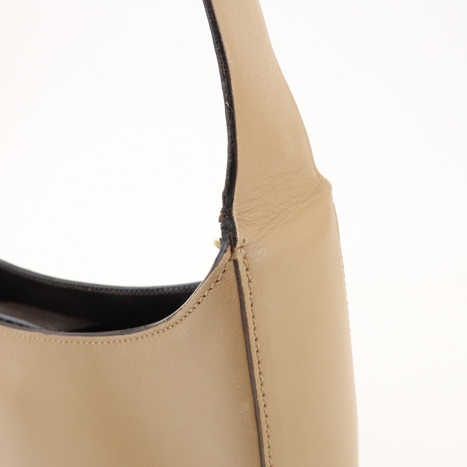 PRADA Logo Leather Shoulder Bag Hand Bag Beige