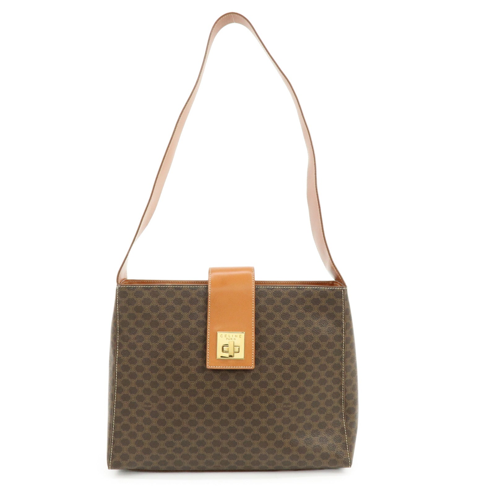 CELINE Macadam PVC Leather Shoulder Bag Brown