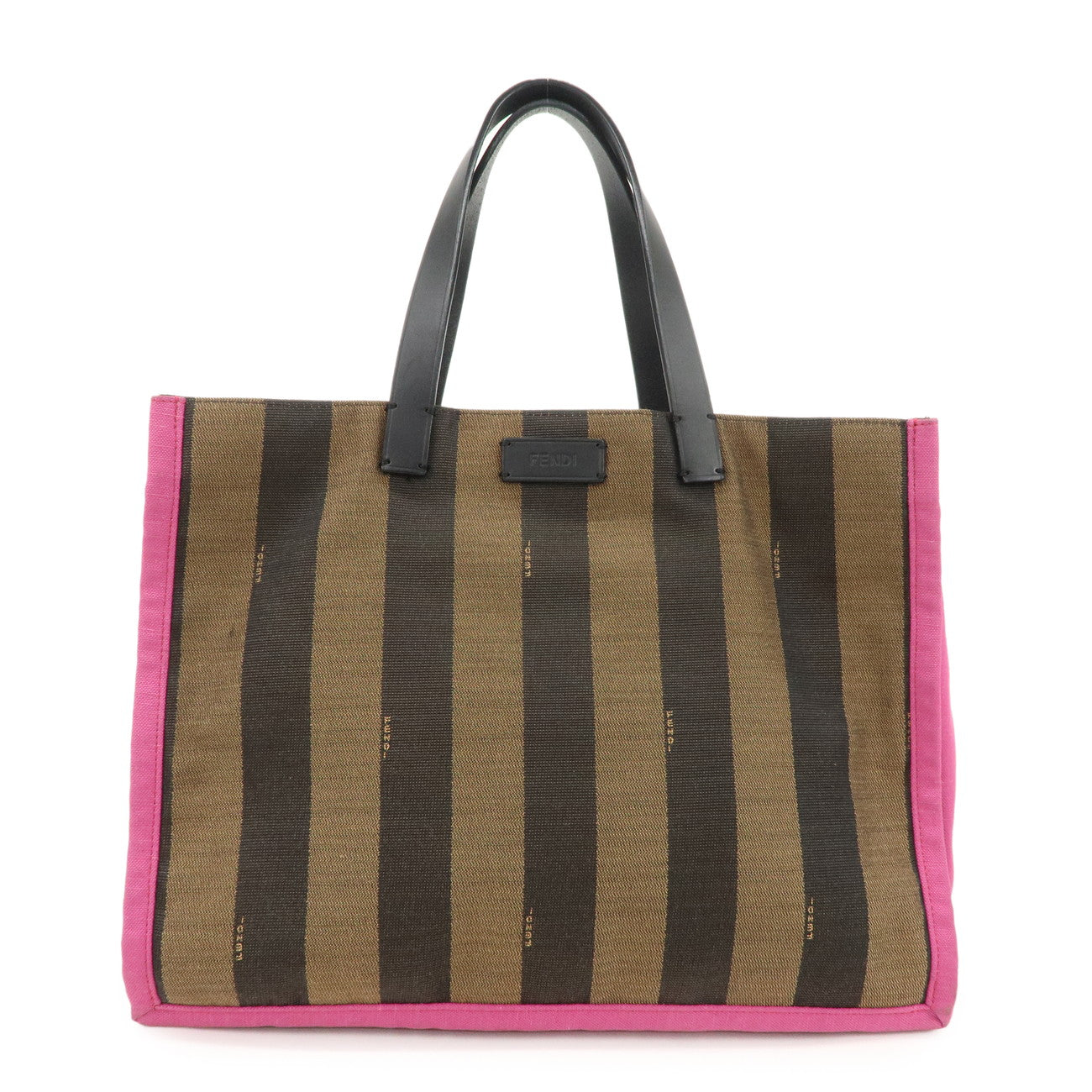 FENDI Pequin Canvas Leather Tote Bag Hand Bag Brown Pink 8BH252