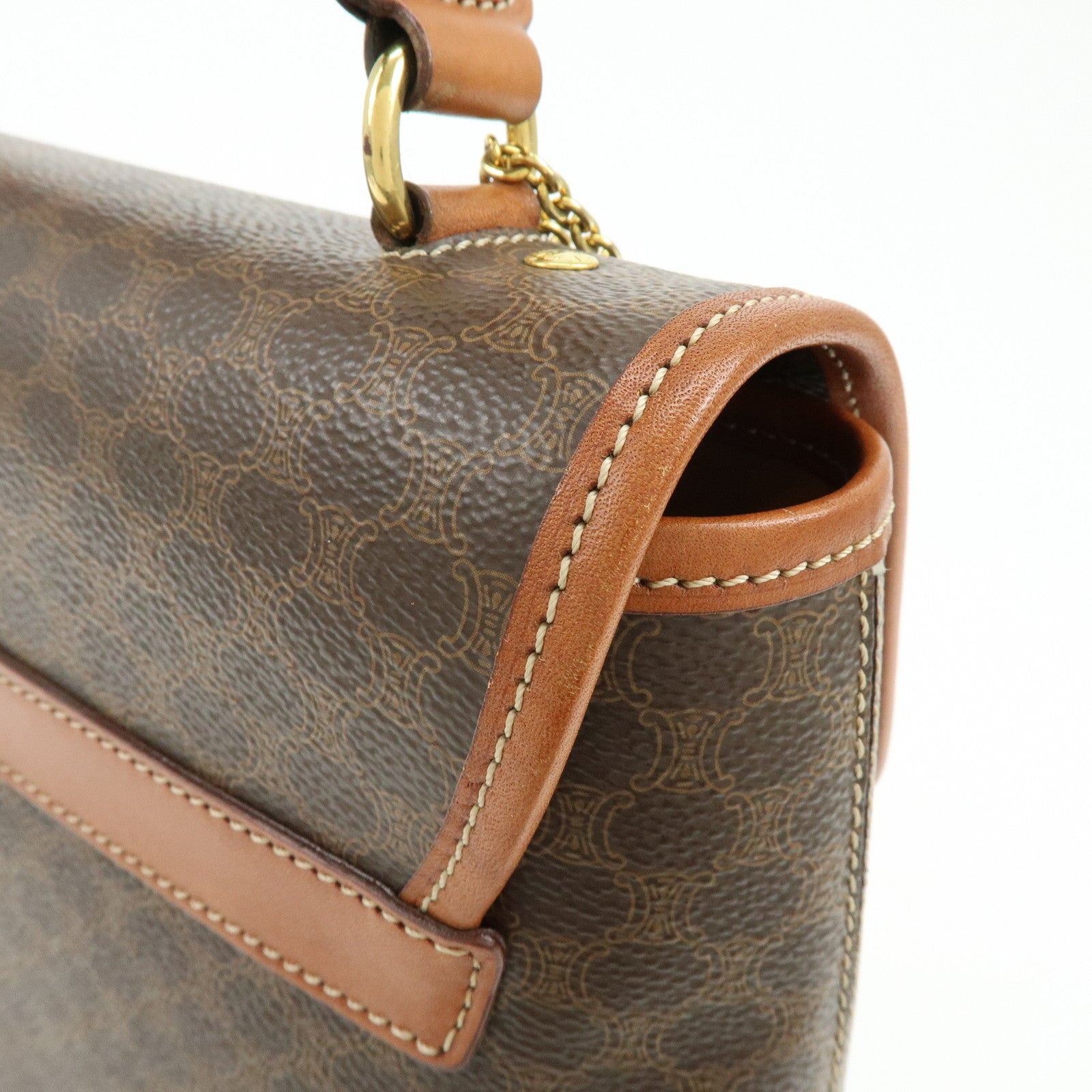 CELINE Macadam PVC Leather 2Way Shoulder Bag Hand Bag Brown