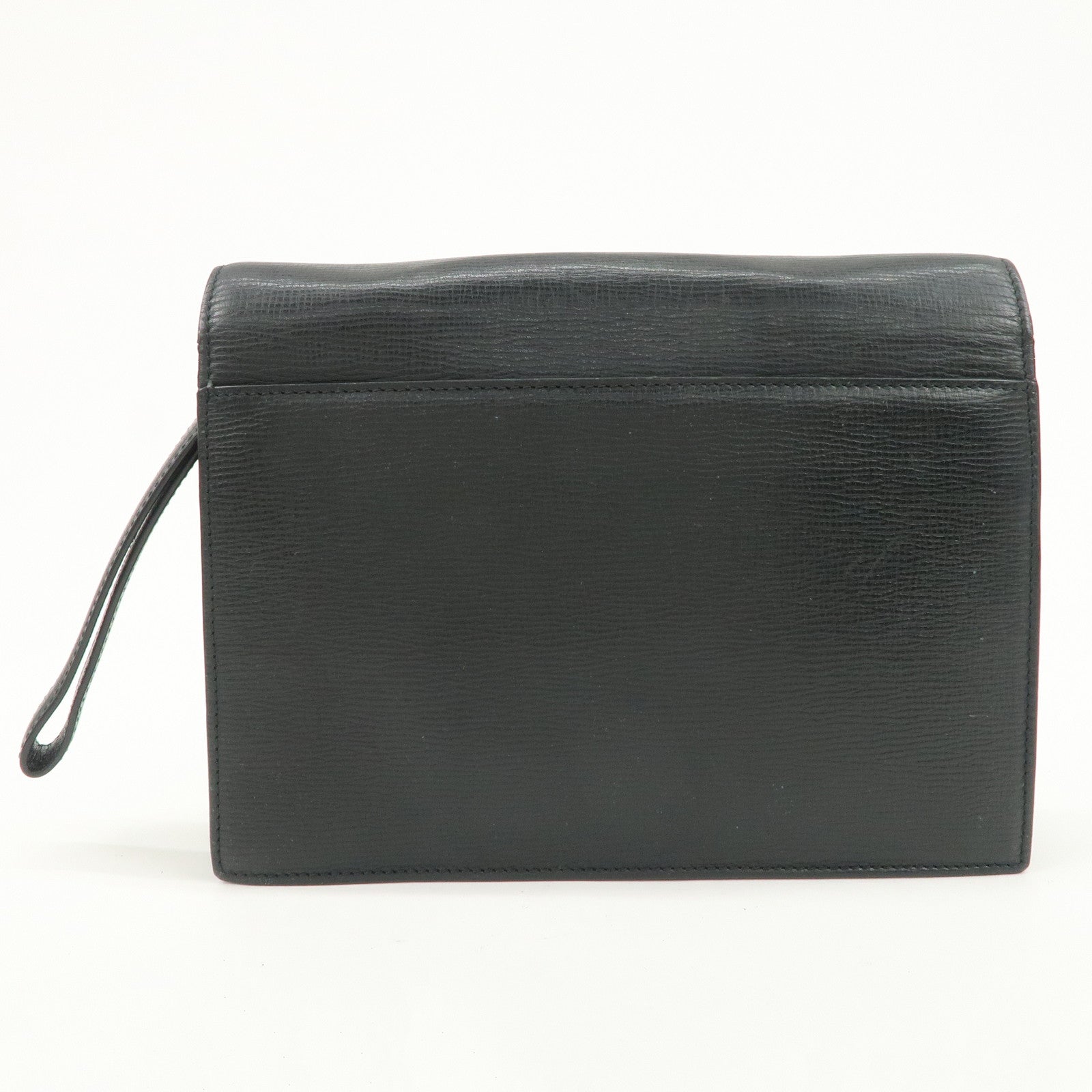 LOEWE Logo Leather Clutch Bag Black Silver Hardware