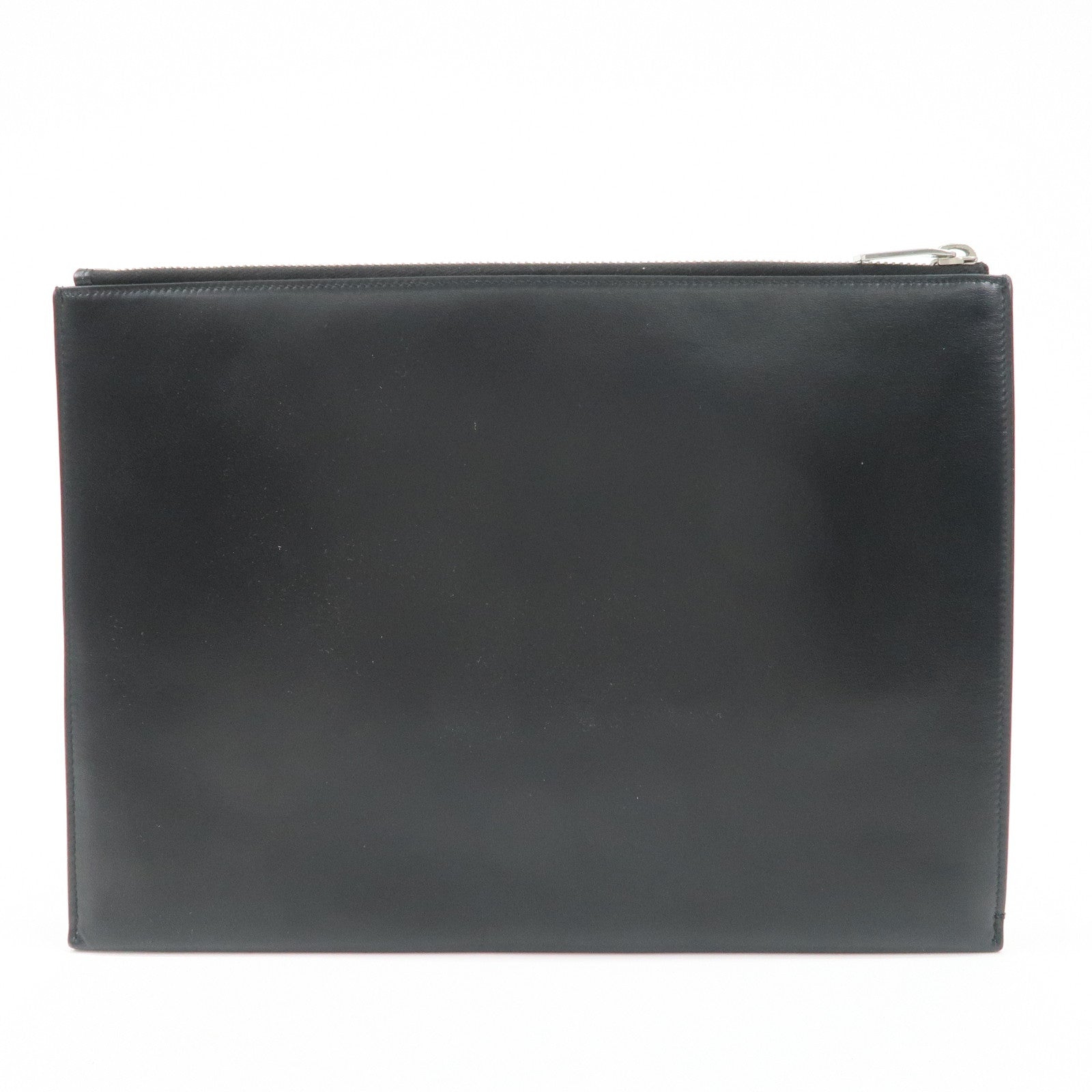 SAINT LAURENT Logo Leather Clutch Bag Black Silver HDW 607779