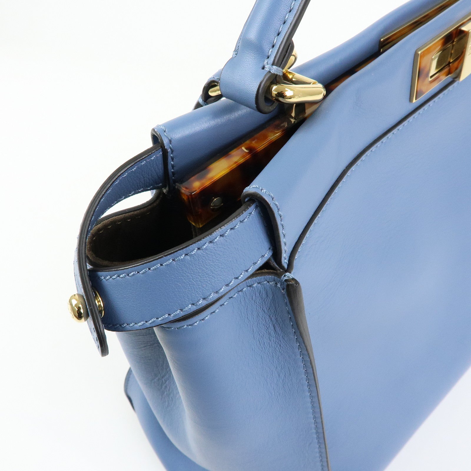 FENDI Peekaboo Leather 2Way Bag Tote Shoulder Bag Light Blue 8BN210