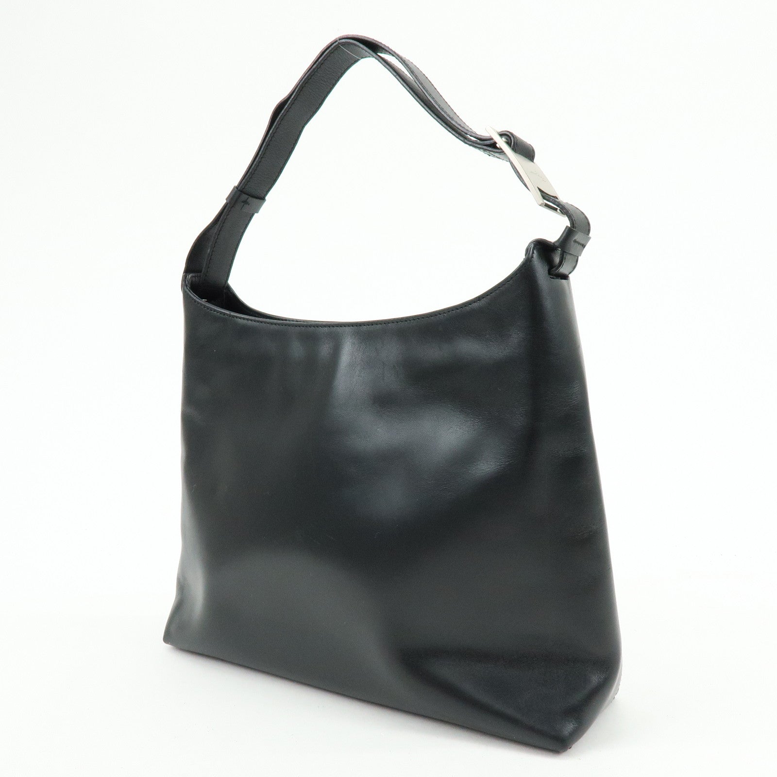 Ferragamo Gancini Leather Shoulder Bag Hand Bag Black