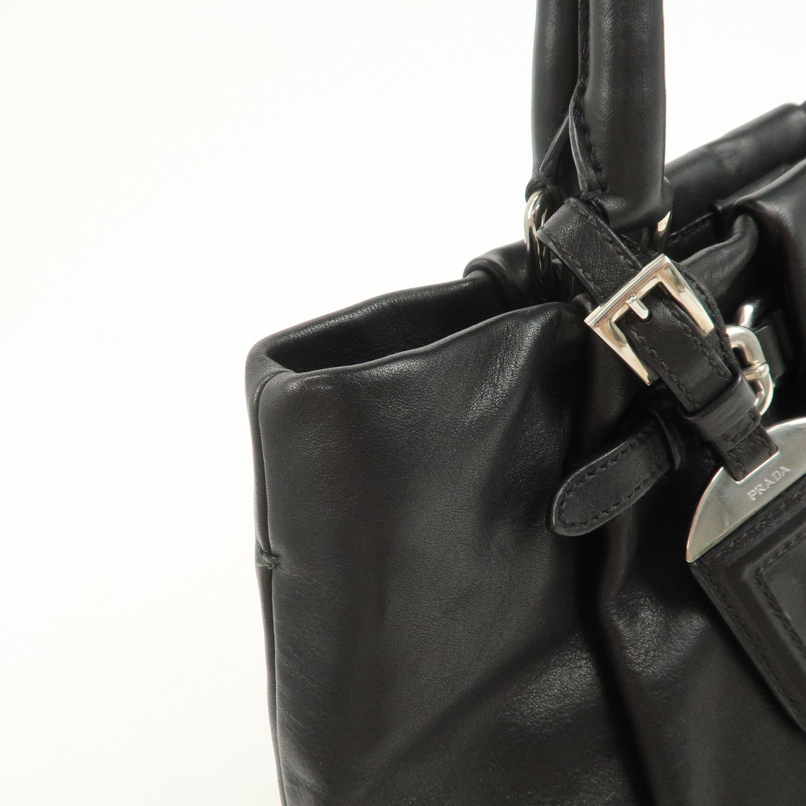 PRADA Soft Calf Leather 2Way Shoulder Bag Hand Bag Black BN1200