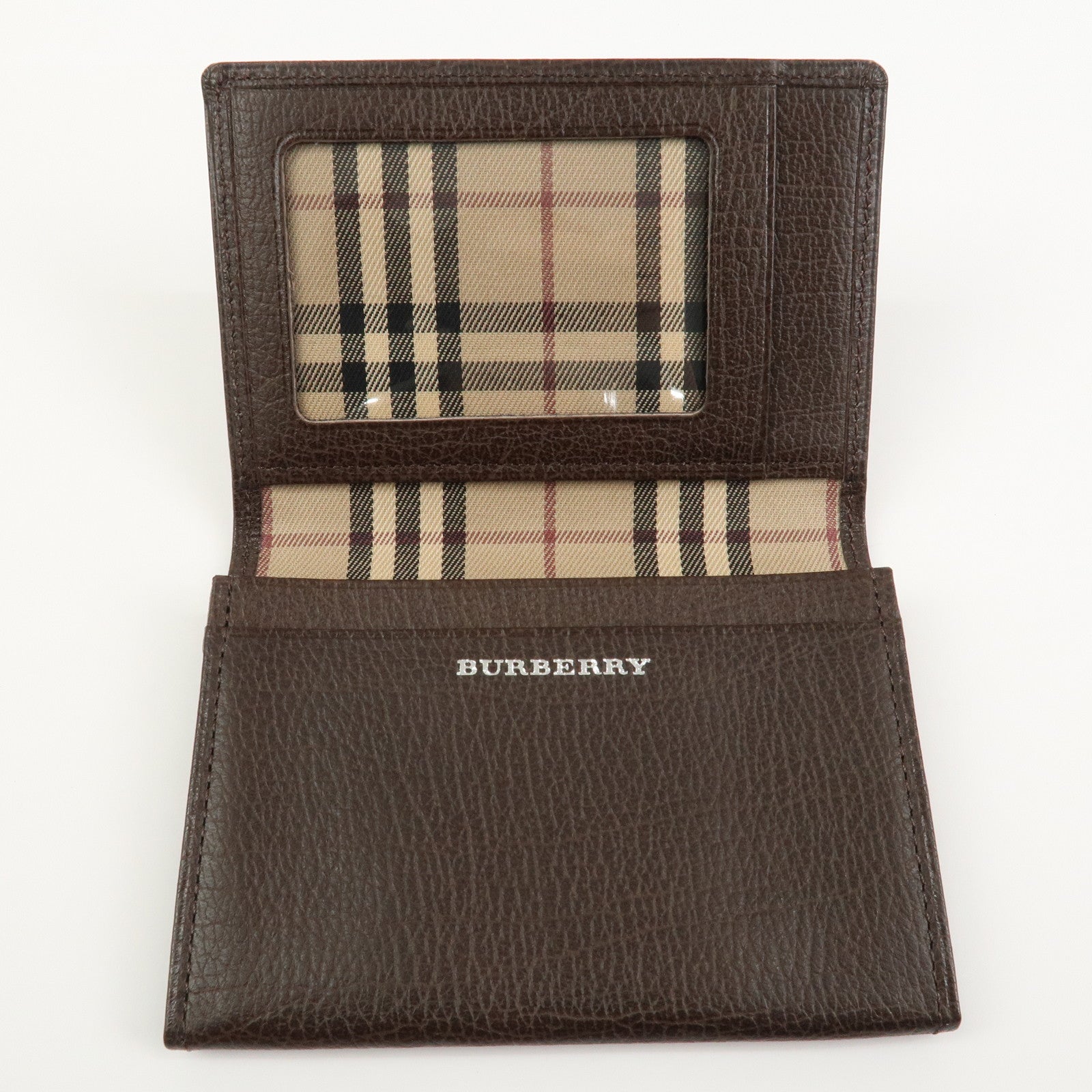 BURBERRY Calf Leather Card Case Card Holder Fragment Case Brown