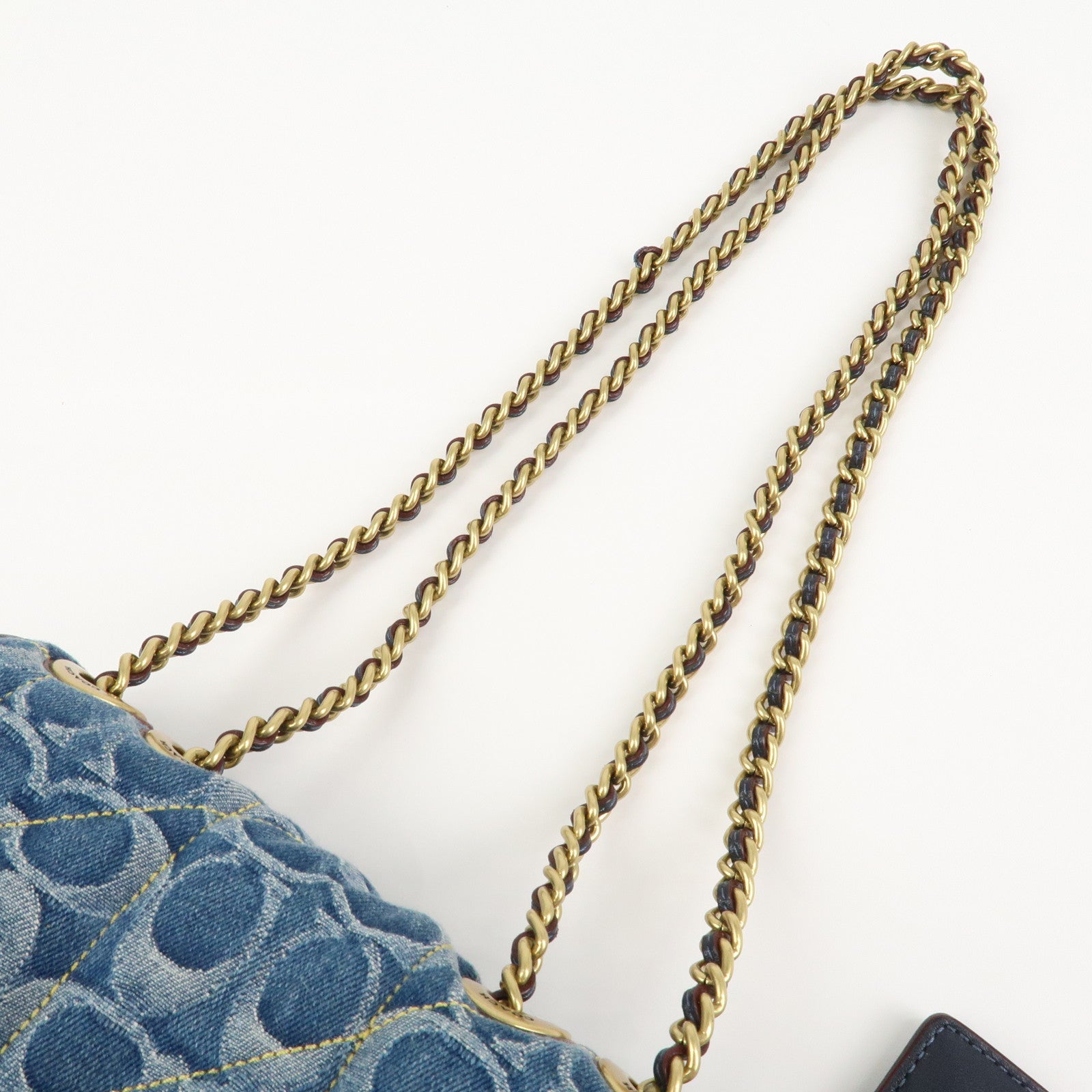 COACH Denim Leather Chain Shoulder Bag Crossbody Bag Hand Bag Blue