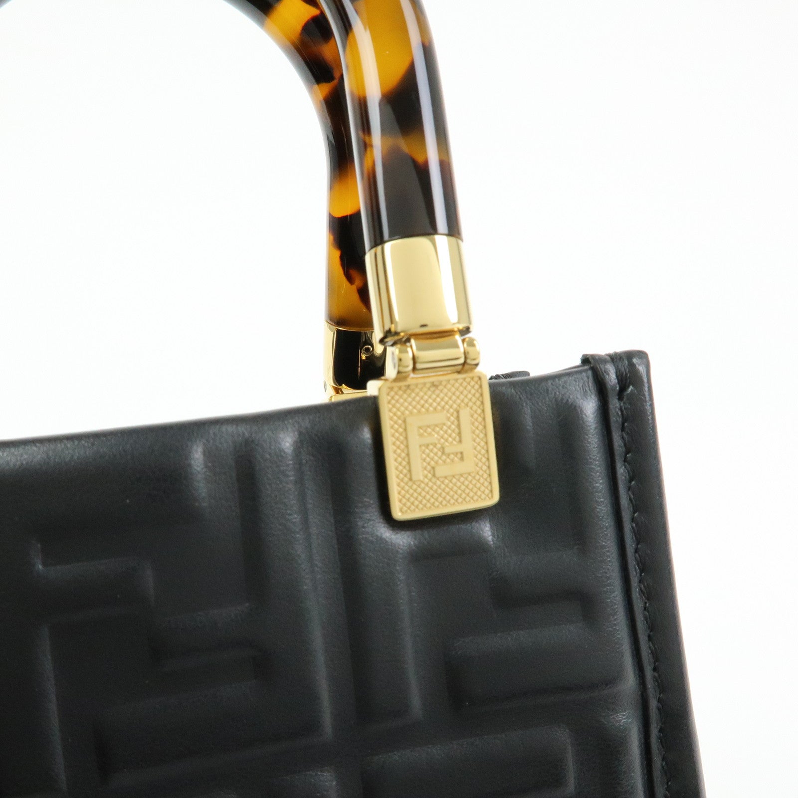 FENDI FF Sunshine Shopper Small 2Way Bag Shoulder Bag Black 8BS051