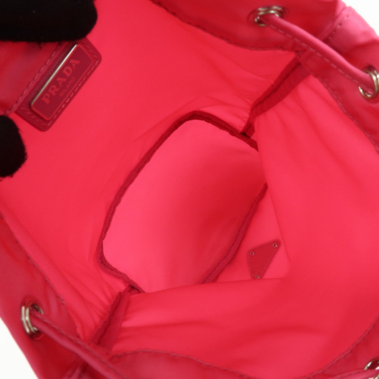 PRADA Triangle Logo Nylon Leather Drawstring Pouch Pink 1N0369