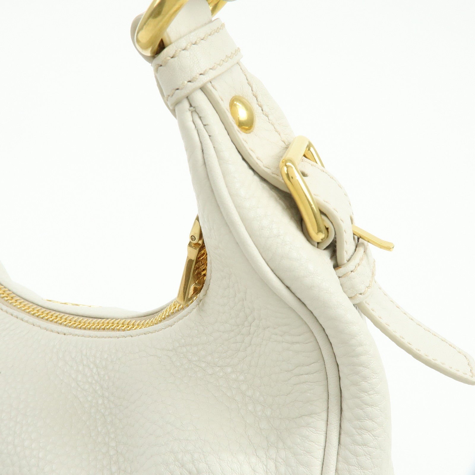 PRADA Logo Calf Leather Shoulder Bag Hand Bag White BR4311