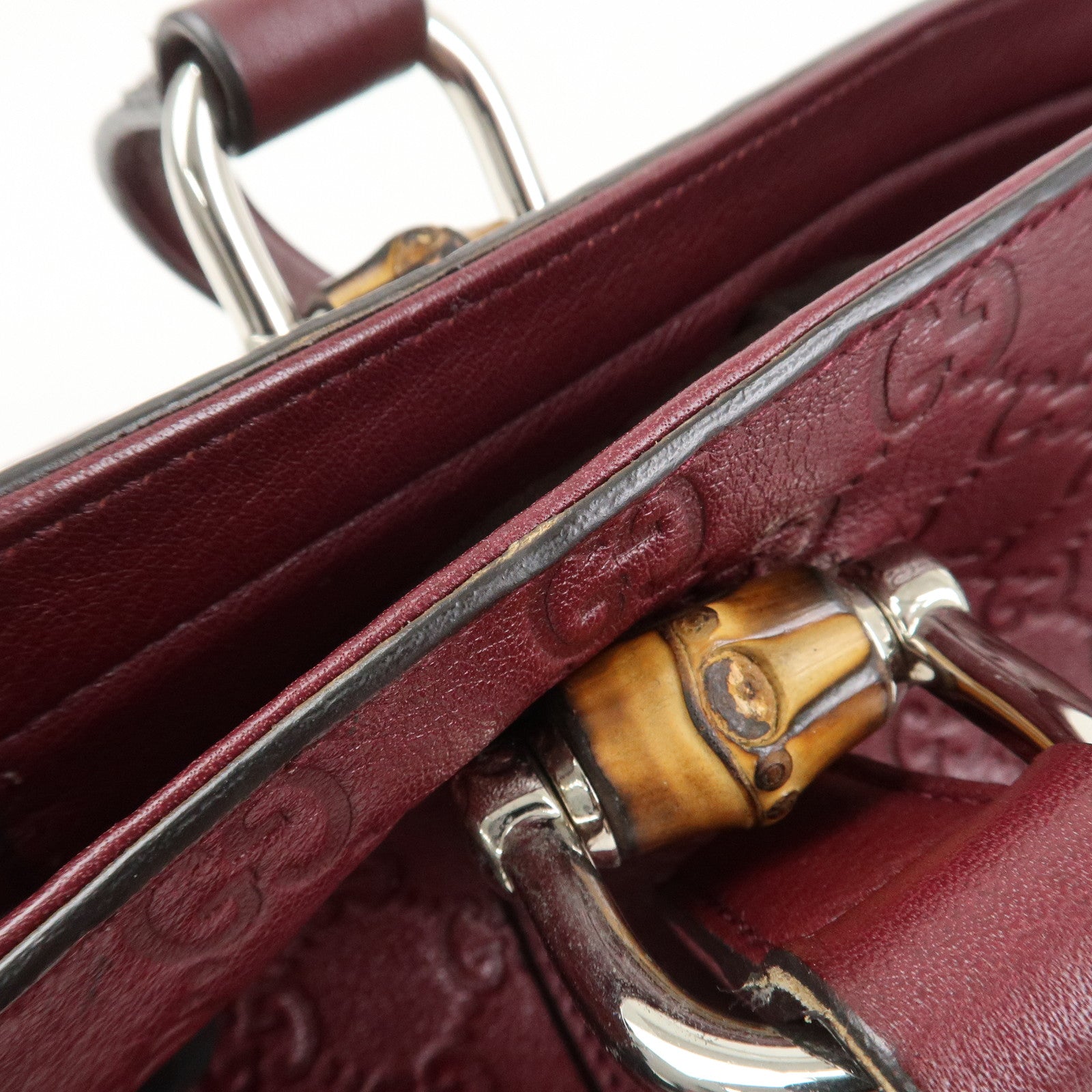 GUCCI Bamboo Guccissima Leather 2Way Bag Hand Bag Wine Red 355772