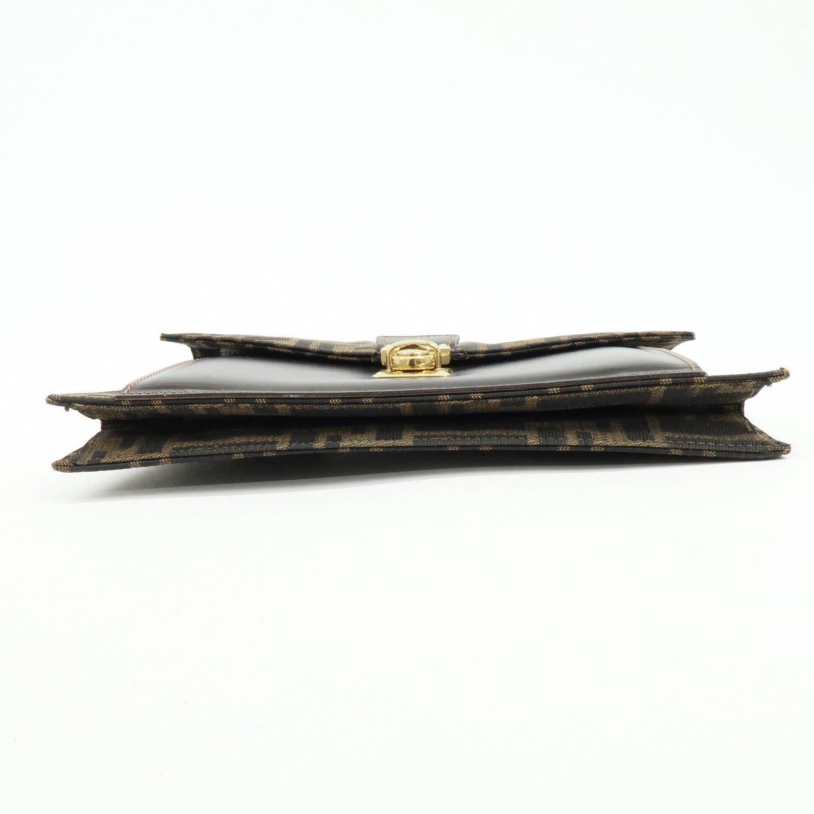 FENDI Zucca Canvas Leather Wrist Bag Clutch Bag Pouch Brown Black