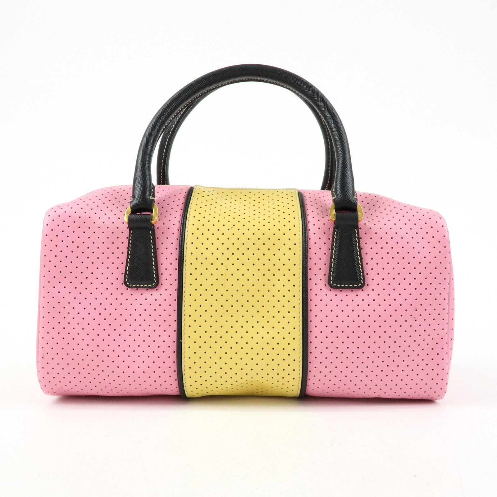 PRADA Triangle Logo Saffiano Punching Leather 2 Way Hand Bag BL0655