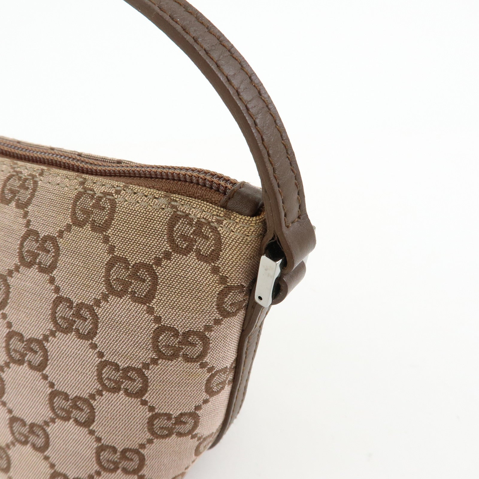GUCCI Boat Bag GG Canvas Leather Hand Bag Brown 07198