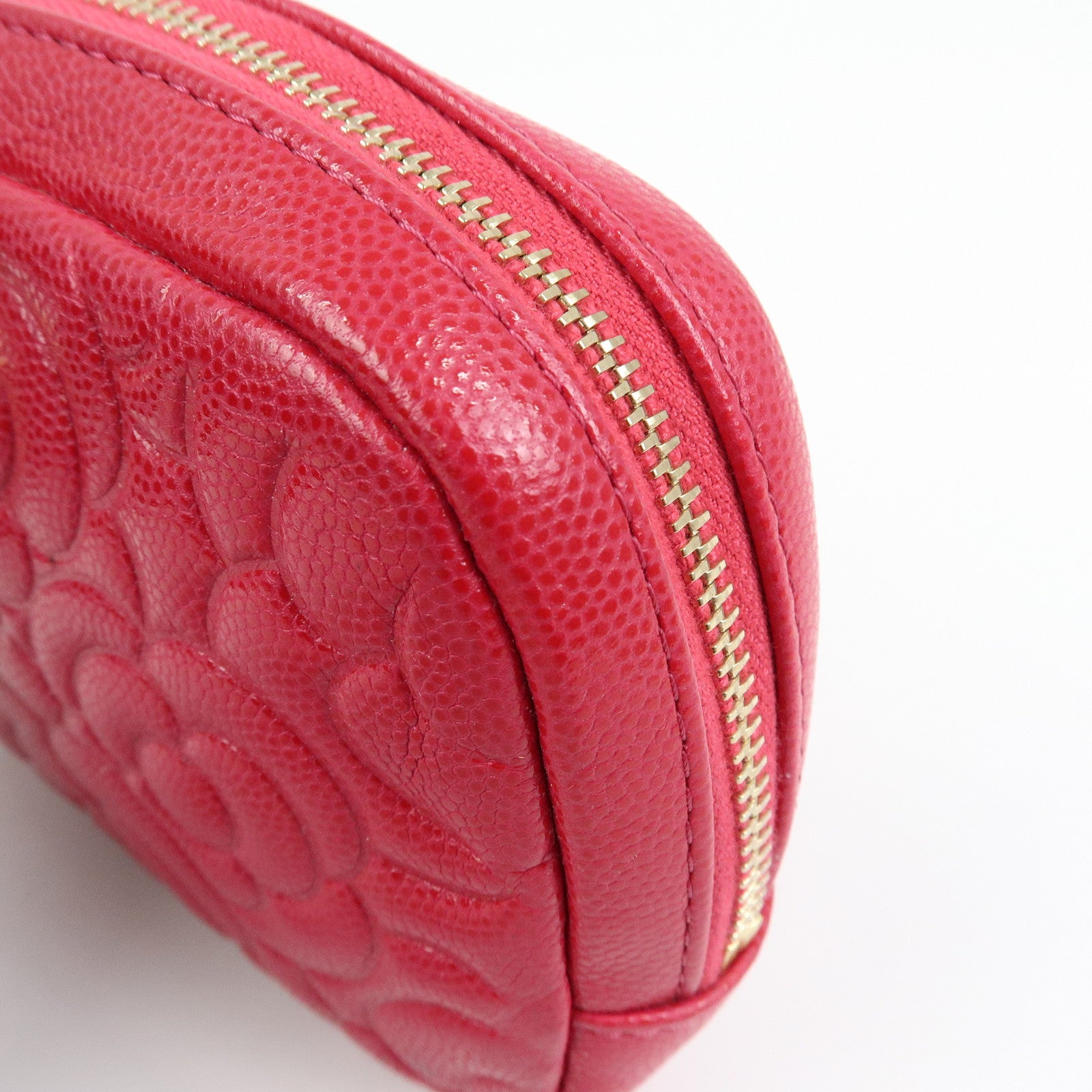CHANEL Camellia COCO Mark Caviarskin Cosmetic Accessory Pouch Pink