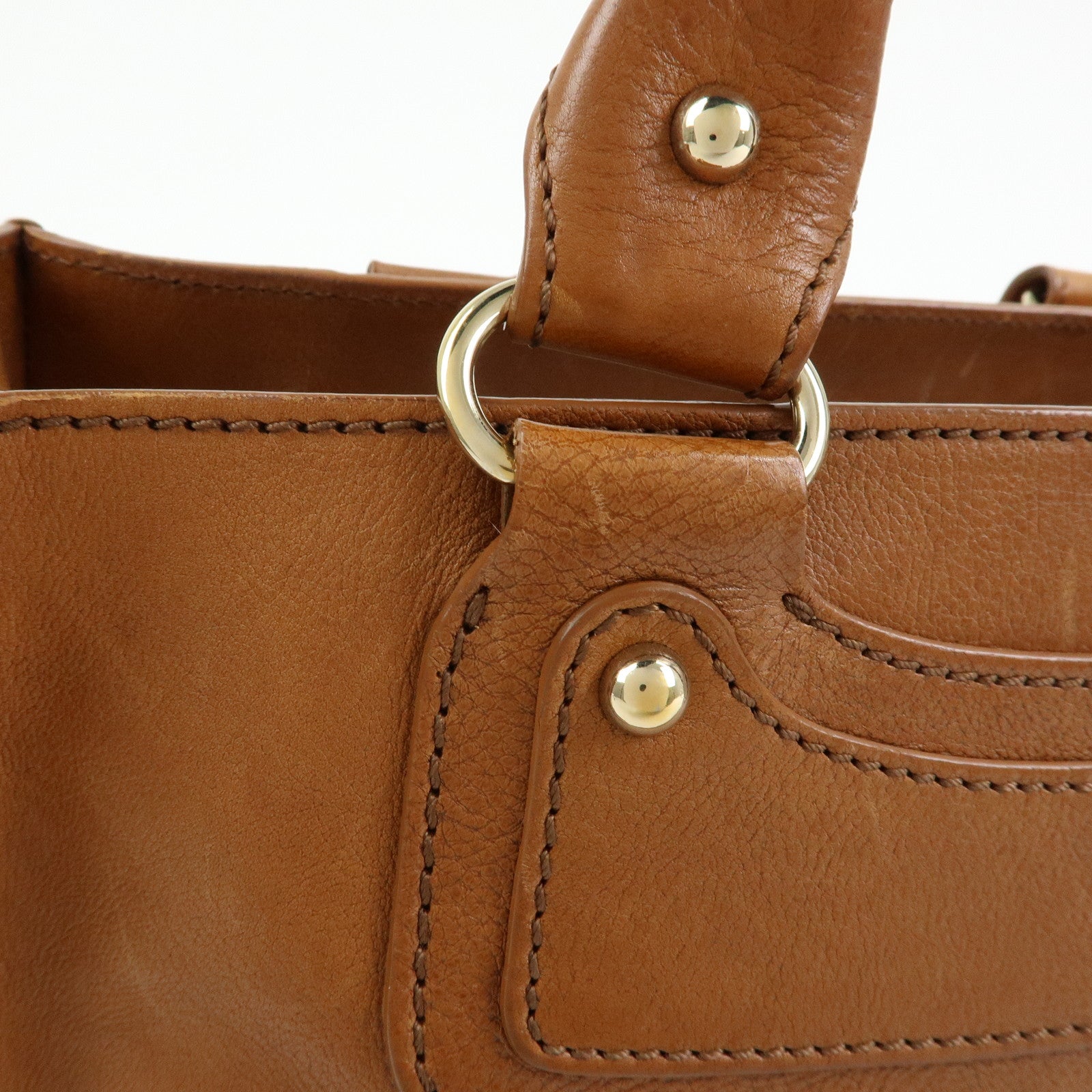 CELINE Logo Leather Boogie Bag Hand Bag Tote Bag Brown