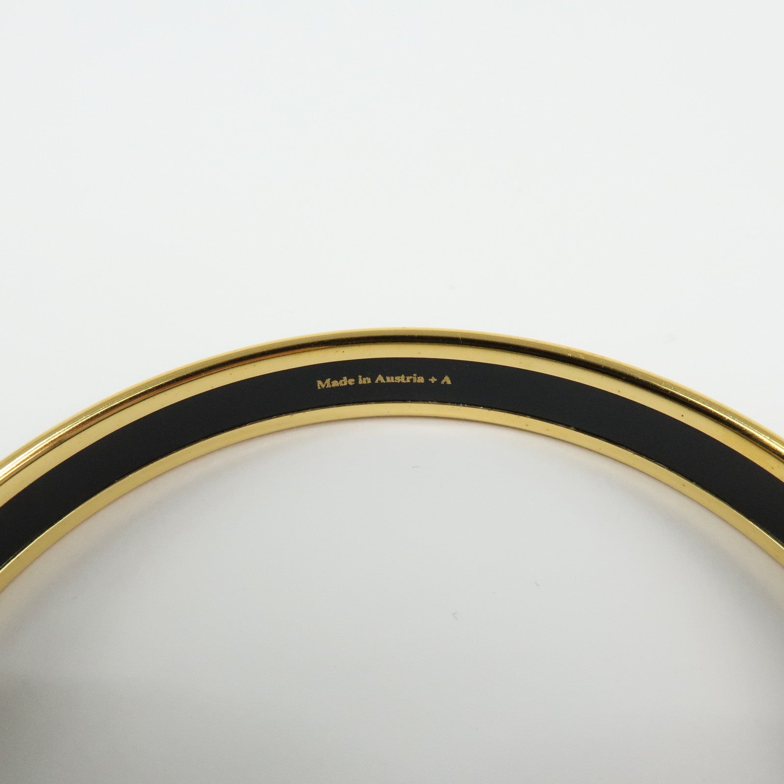 HERMES Email PM Bracelet Bangle Ribbon Motif Metal Gold Red Black