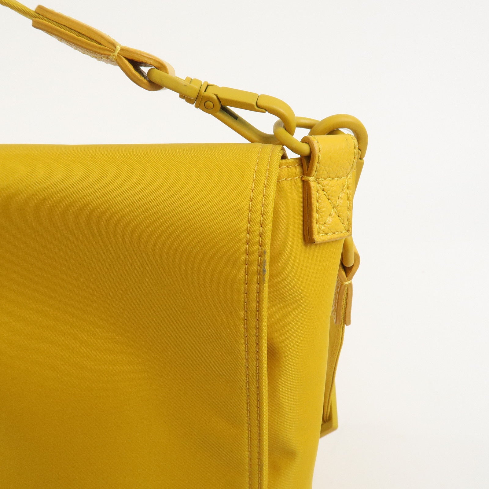 FENDI Baguette Nylon Leather 2Way Bag Hand Bag Shoulder Bag Yellow 7VA536