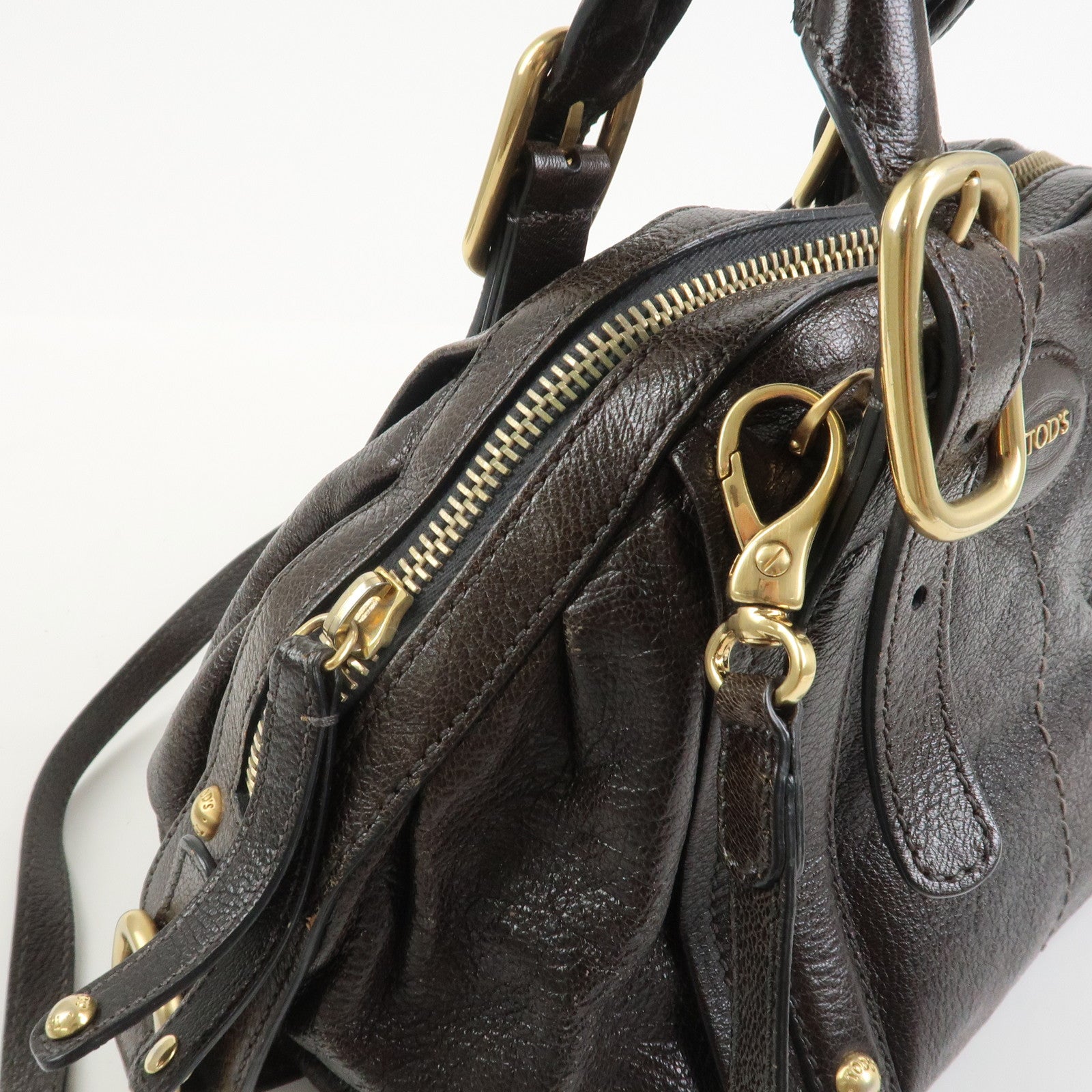 TOD'S G Line Leather 2Way Bag Hand Bag Shoulder Bag Dark Brown