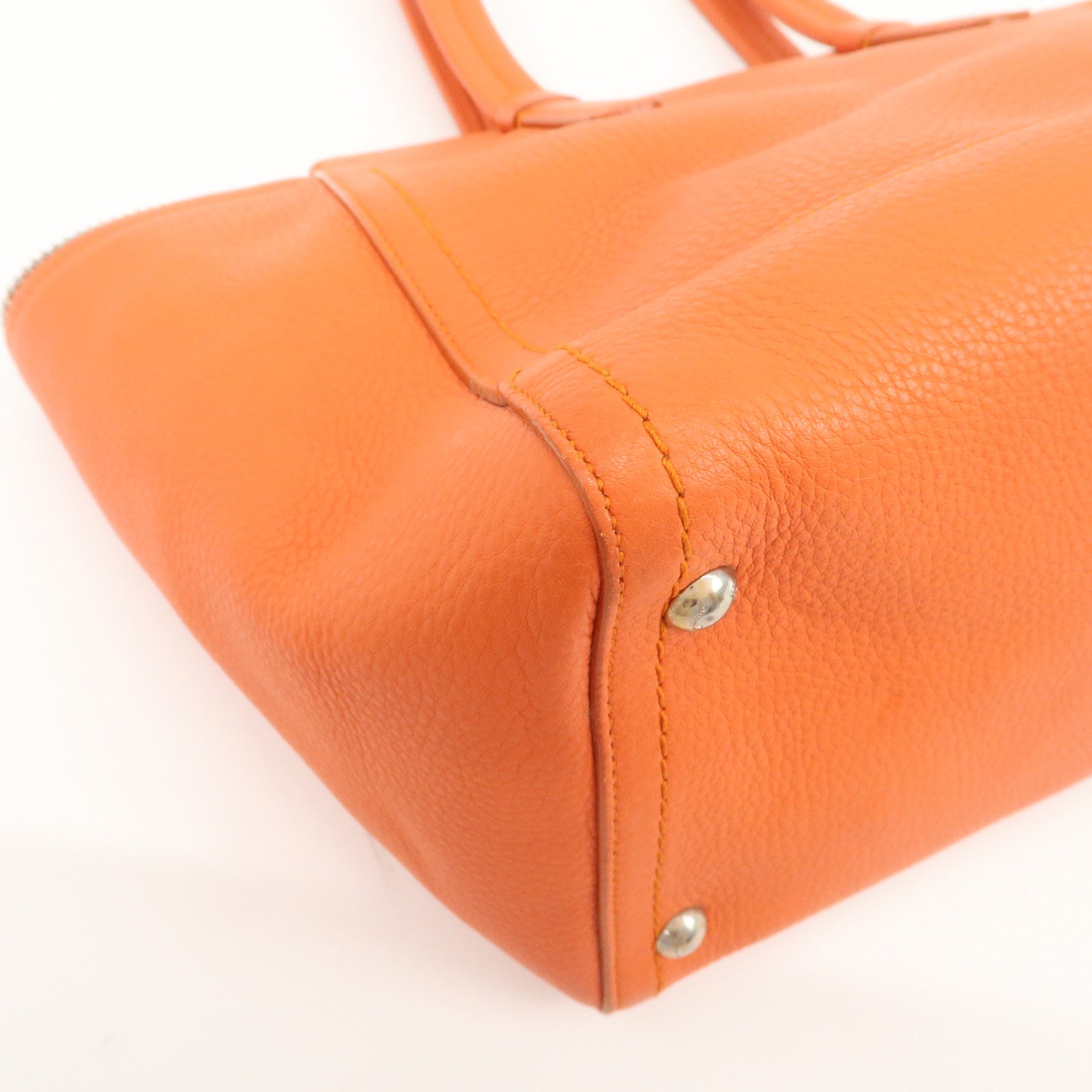 Ferragamo Gancini Leather Tote Bag Hand Bag SHouder Bag Orange