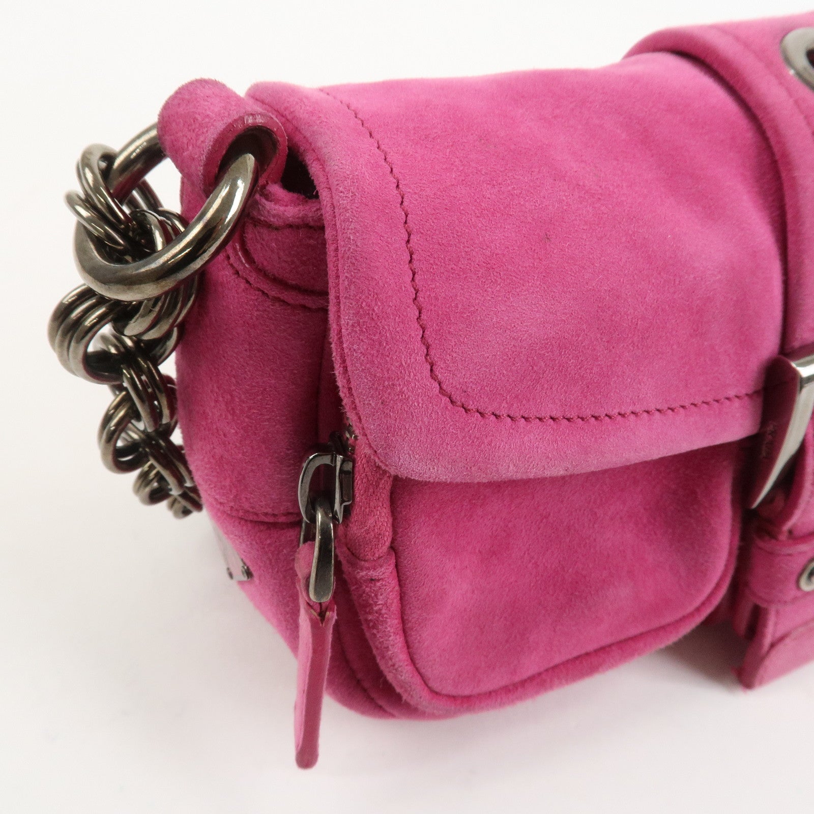 PRADA Triangle Logo Suede Shoulder Bag Hand Bag Pink BR2635