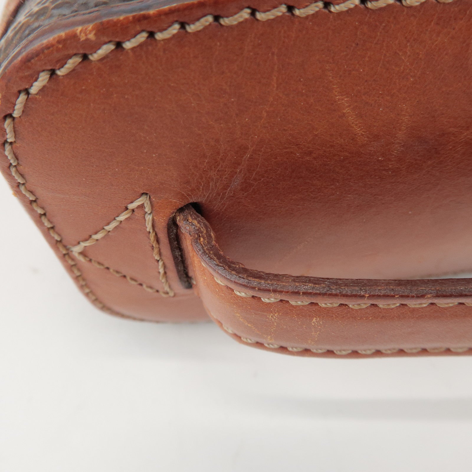 CELINE Macadam PVC Coated Canvas Leather Hand Bag Vanity Bag Brown