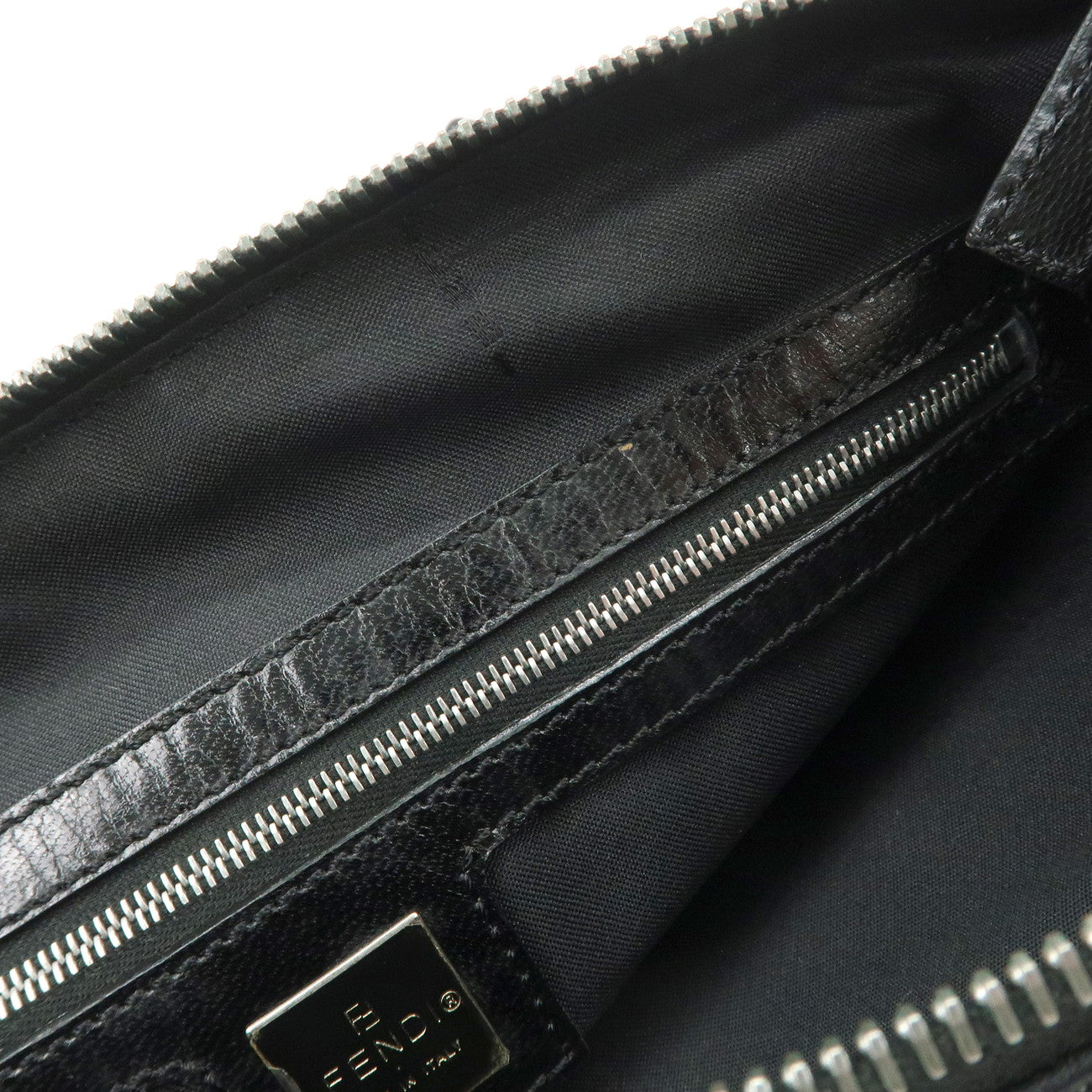FENDI Polyester Chain Shoulder Bag Hand Bag Black Silver 091577