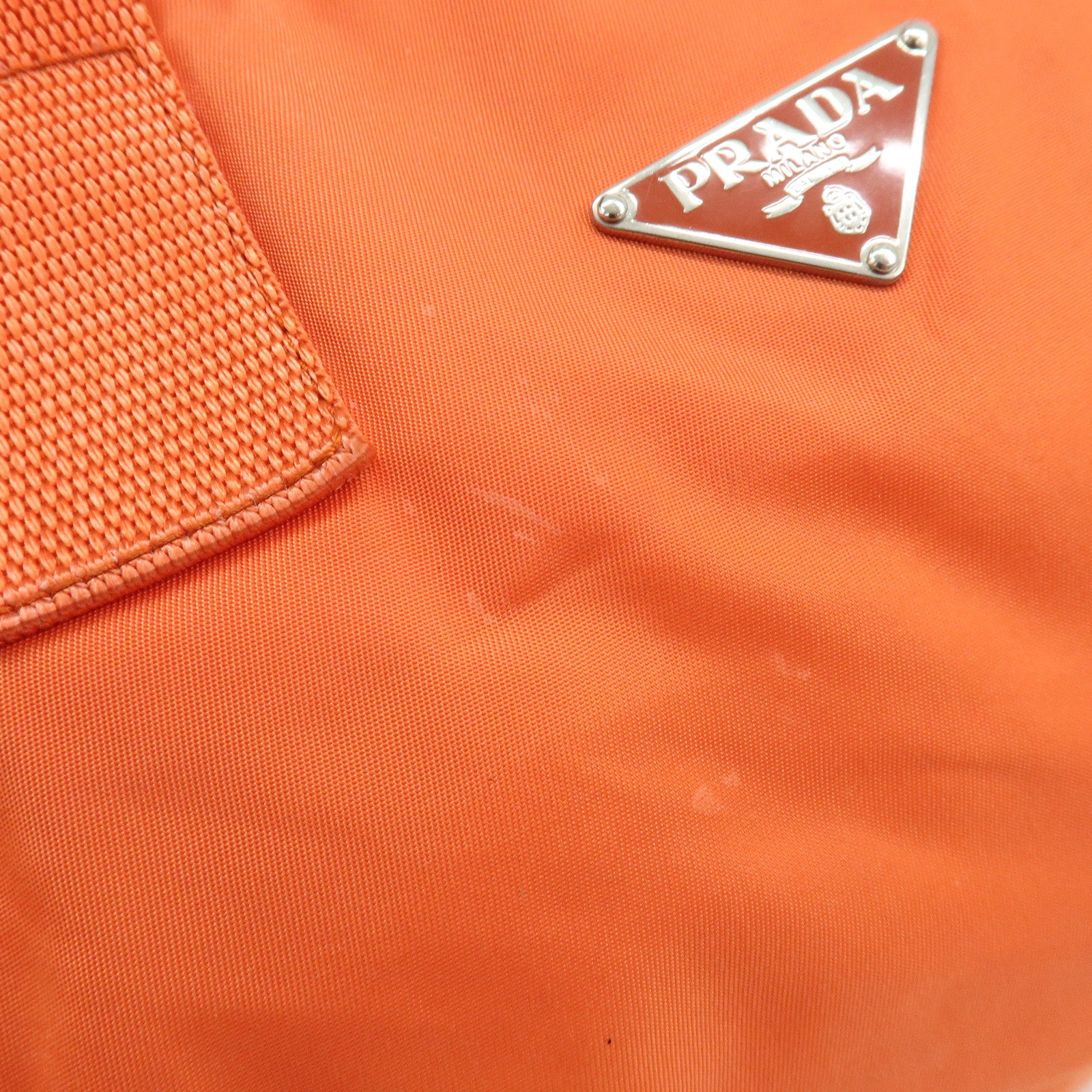 PRADA Triangle Logo Nylon Boston Bag Hand Bag Orange