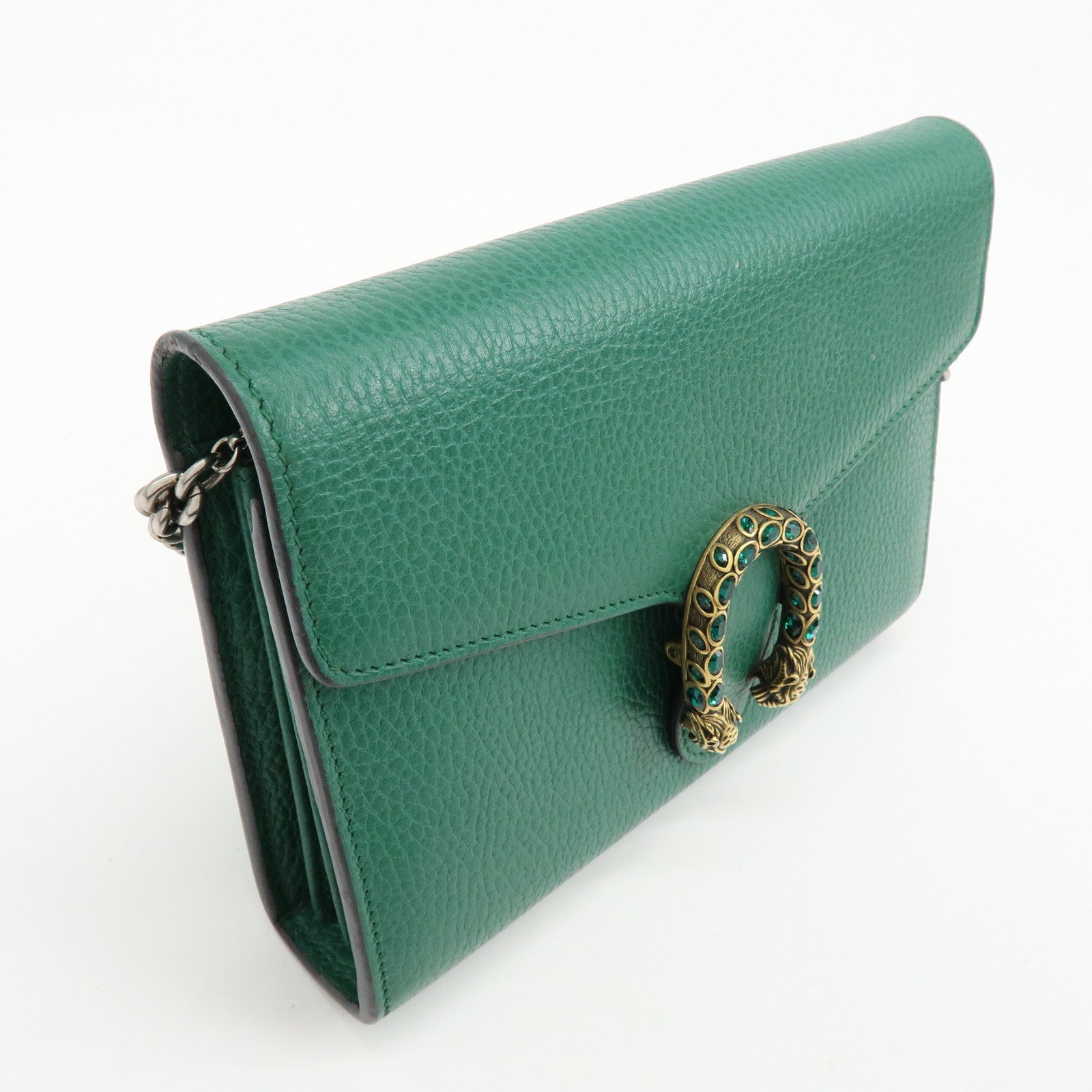 GUCCI Dionysus Leather Chain Shoulder Bag Wallet Green 401231