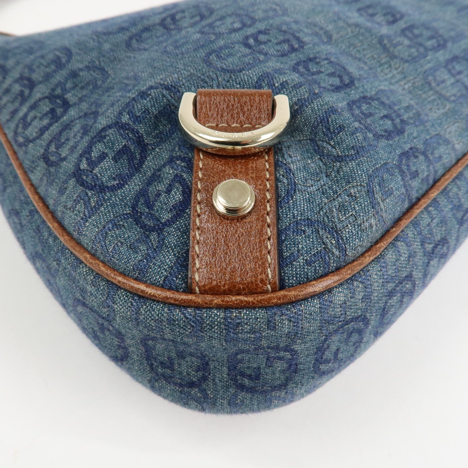 GUCCI Interlocking G Abbey GG Denim Shoulder Bag Brown Denim 130738